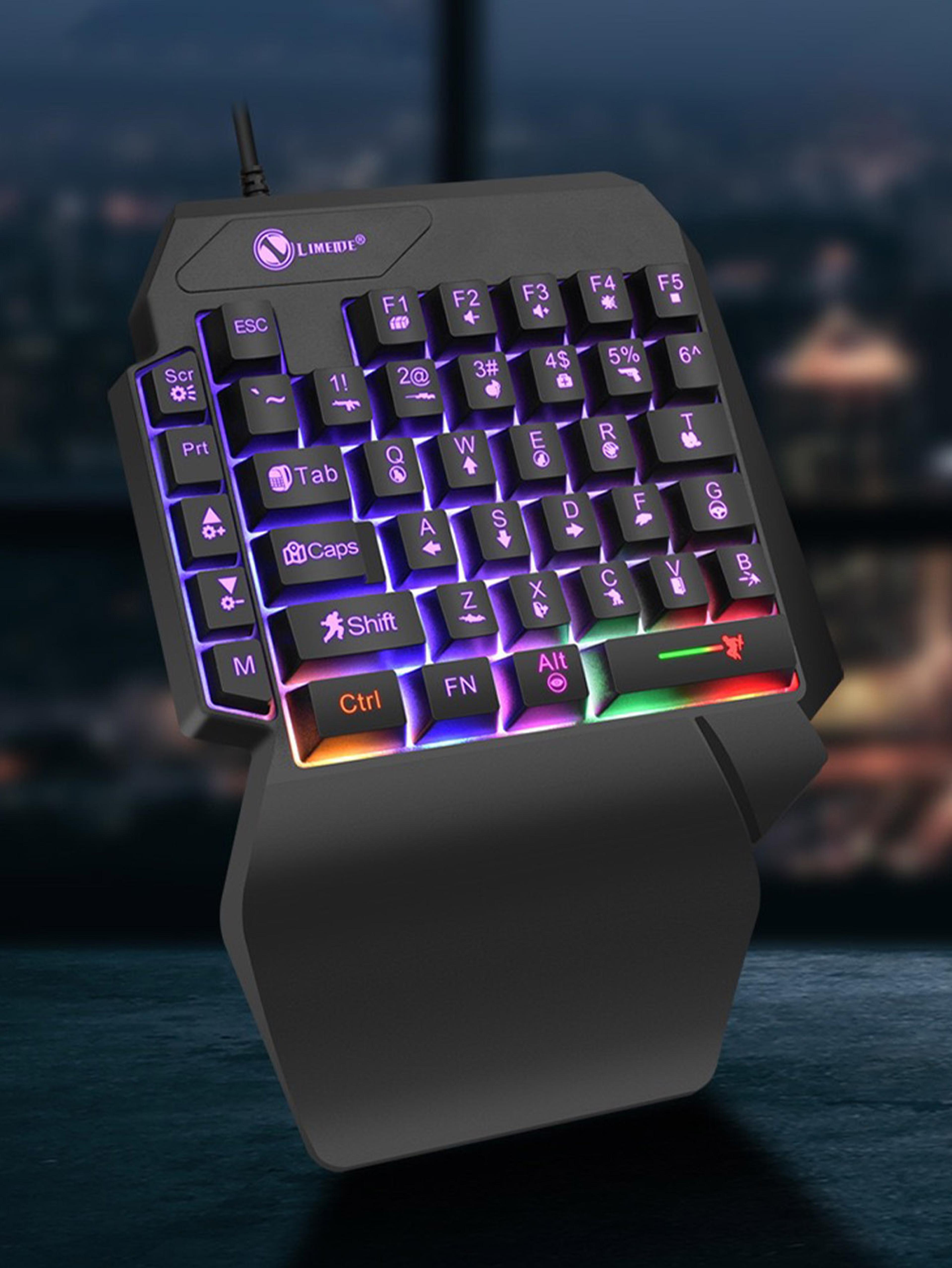 one handed mechanical gaming keyboard with rgb light and wrist support