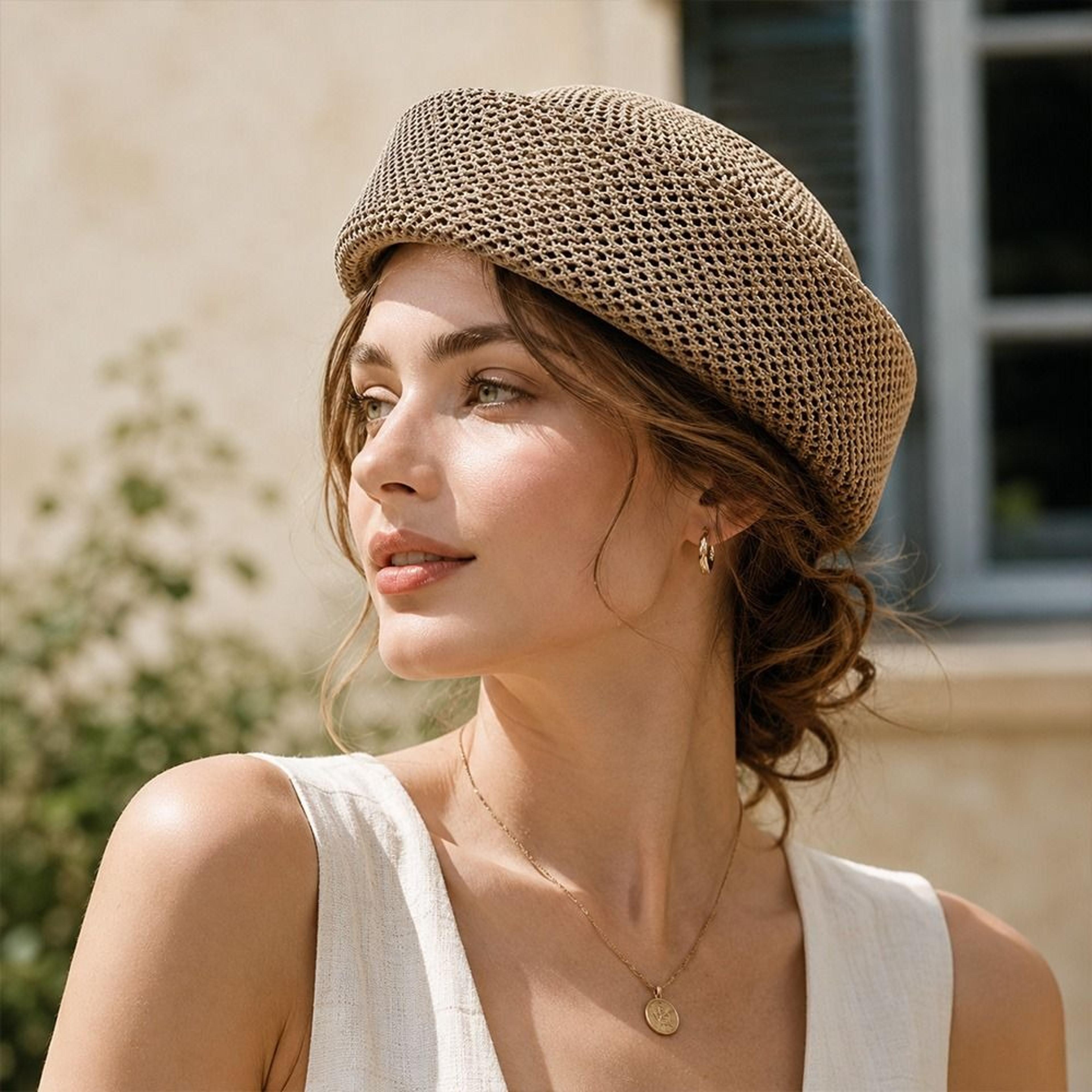 Retro Mesh Painter Beret Cap For Women Adjustable Breathable Summer Sun Hat 1