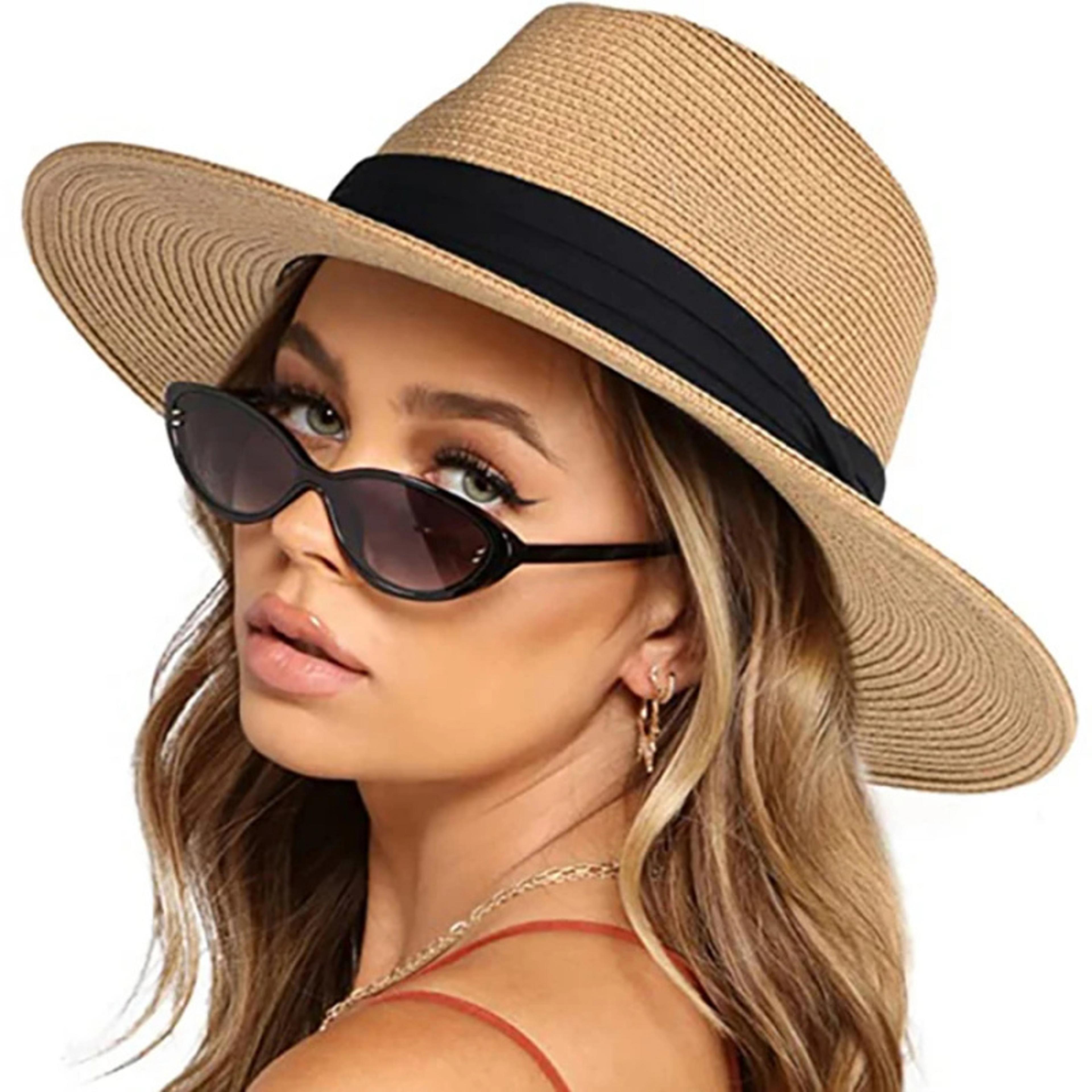Wide Brim Straw Hat Panama Style Summer Fedora Beach Sun Hat 0