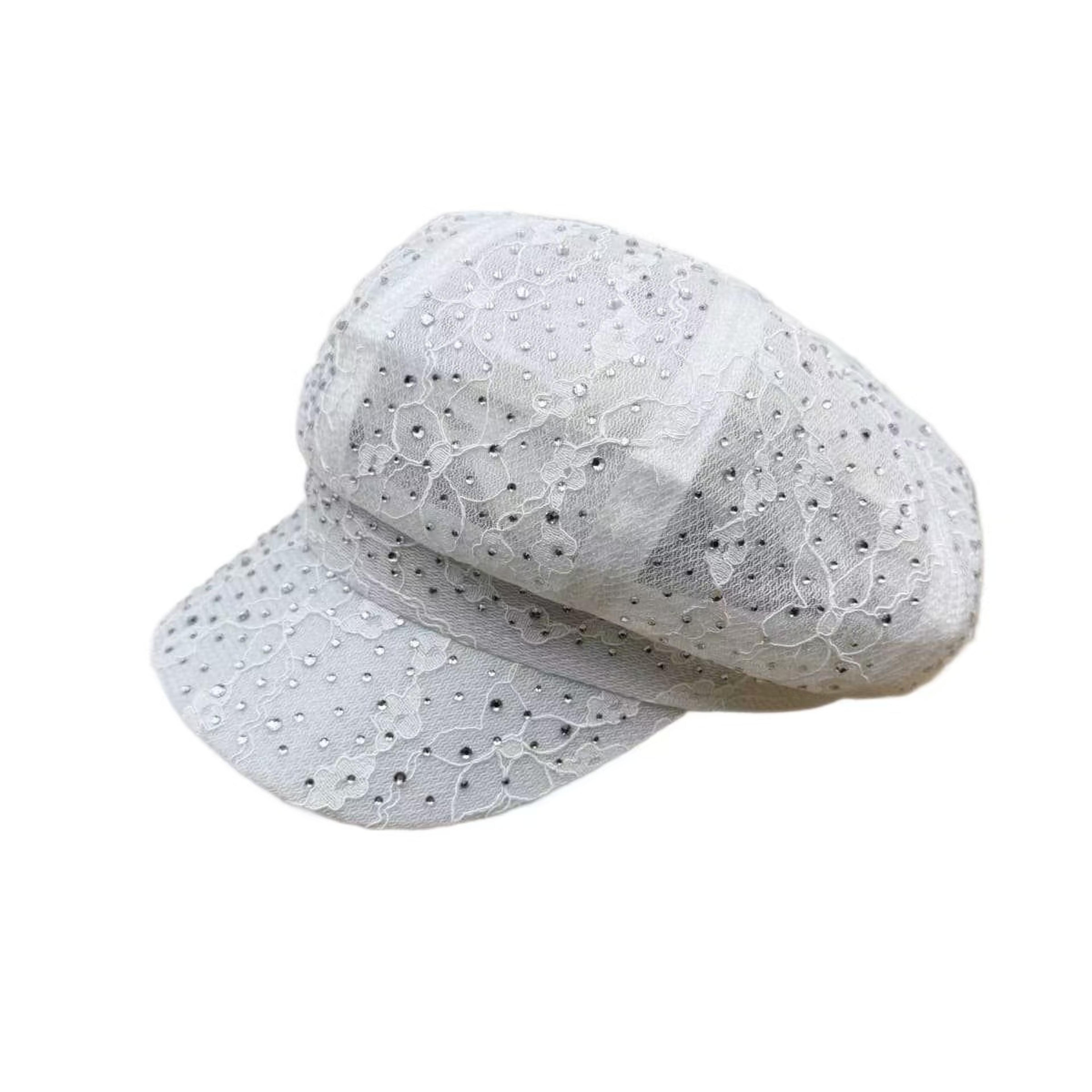 Women Lace Beret Rhinestone Octagonal Sun Hat 2