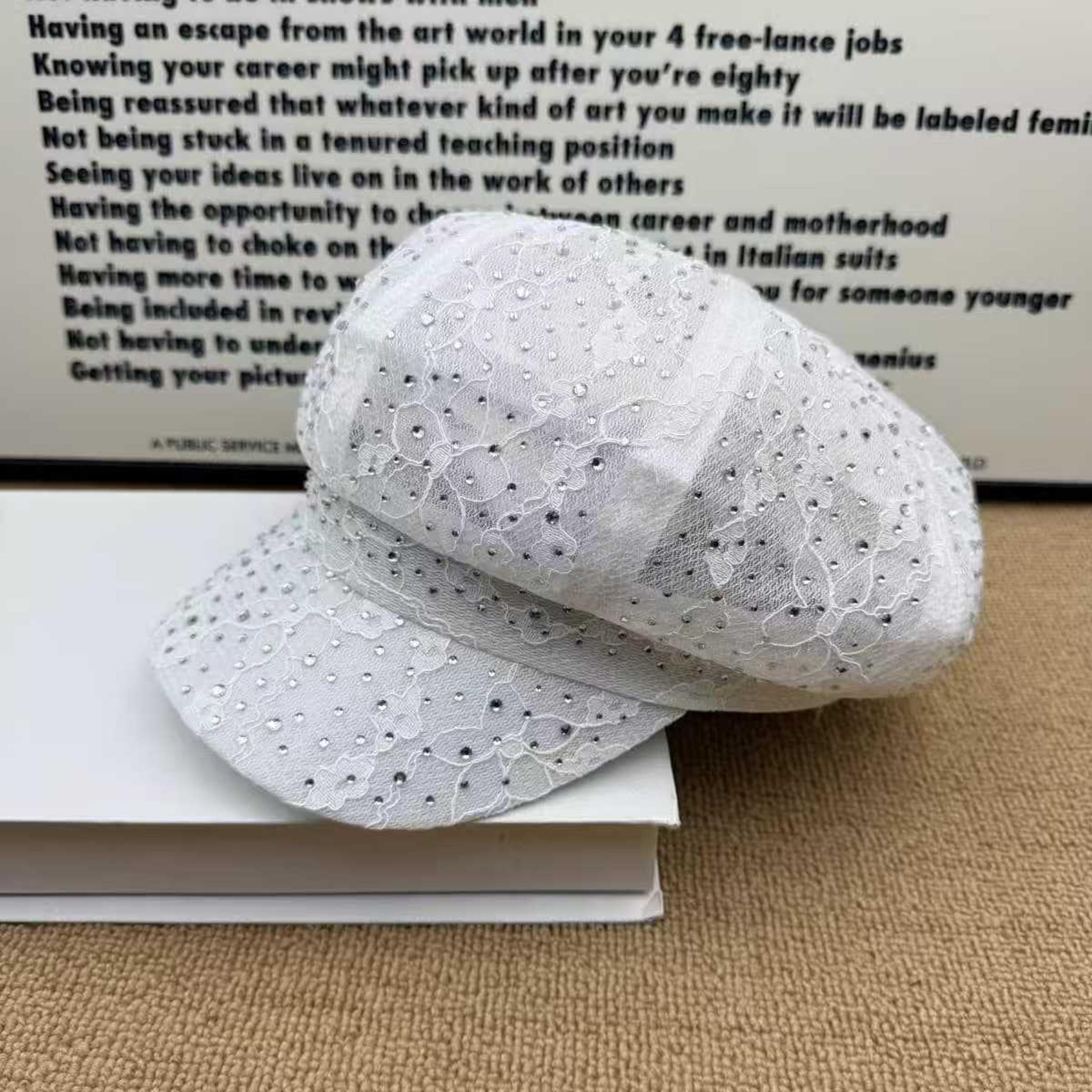 Women Lace Beret Rhinestone Octagonal Sun Hat 5