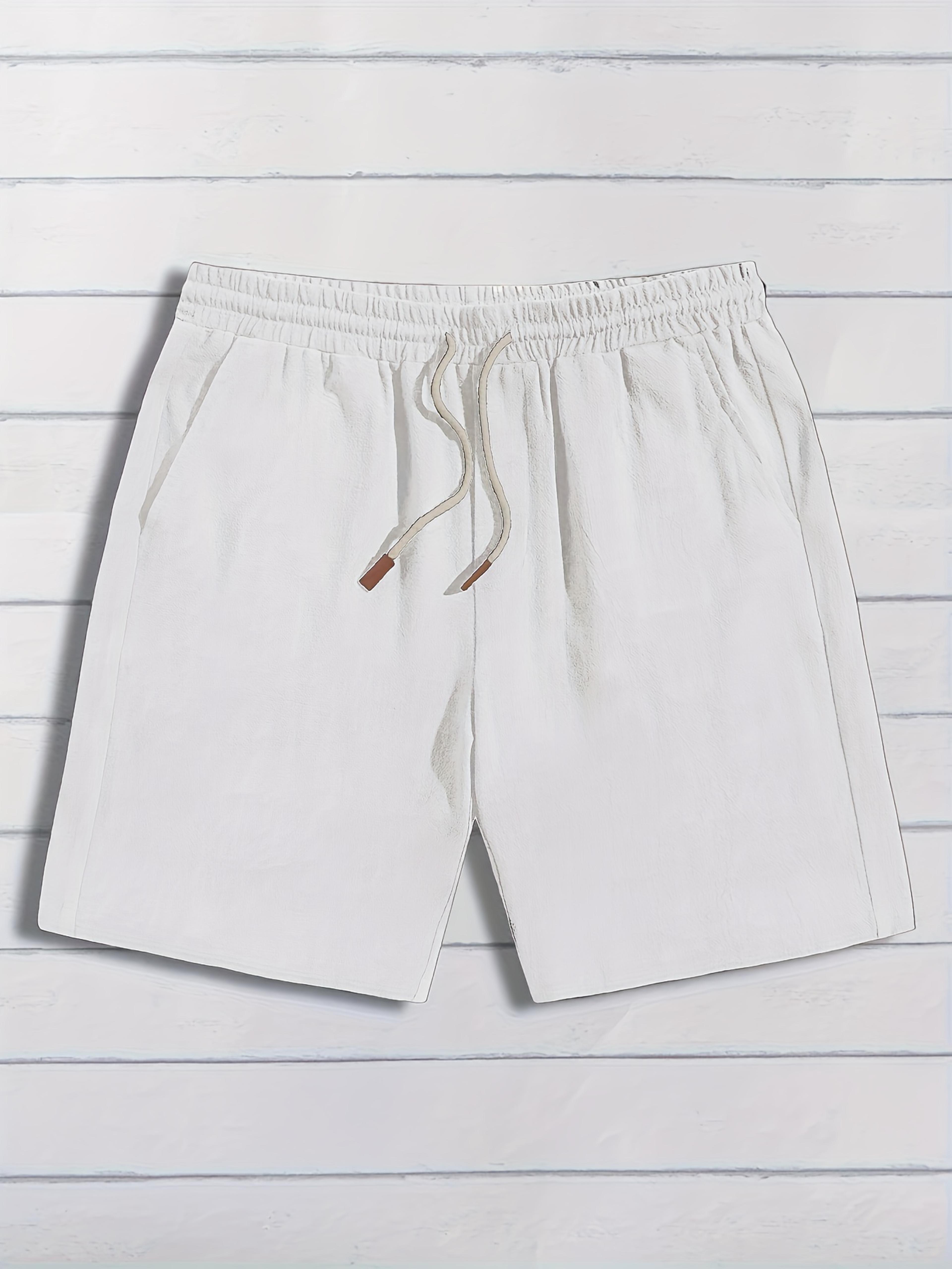 Mens Cotton Linen Beach Shorts Breathable Summer Casual 5 Inch Shorts 4