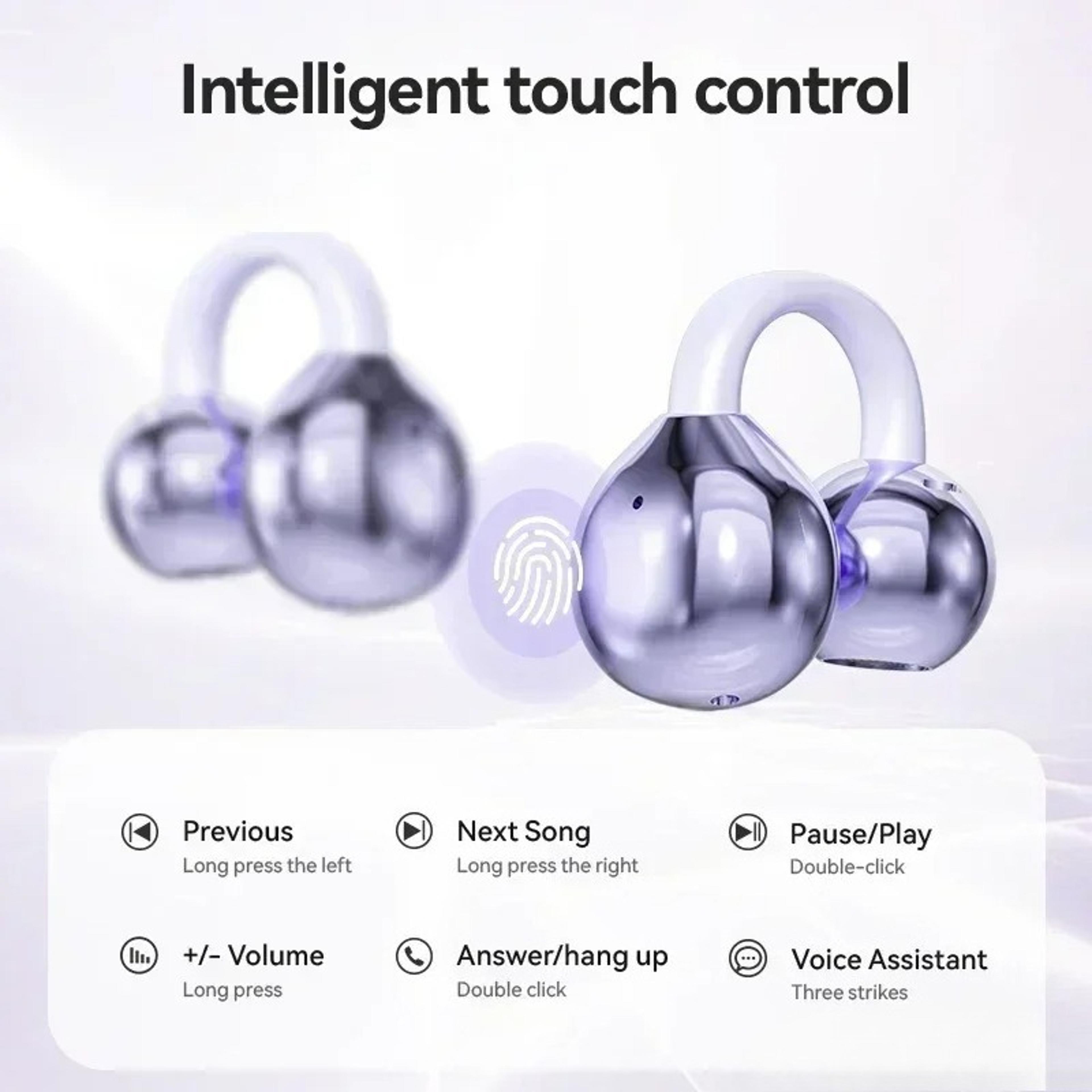 Wireless Bluetooth Headphones Open Ear Clip Earbuds With Noise Cancellation Touch Control Mic 5