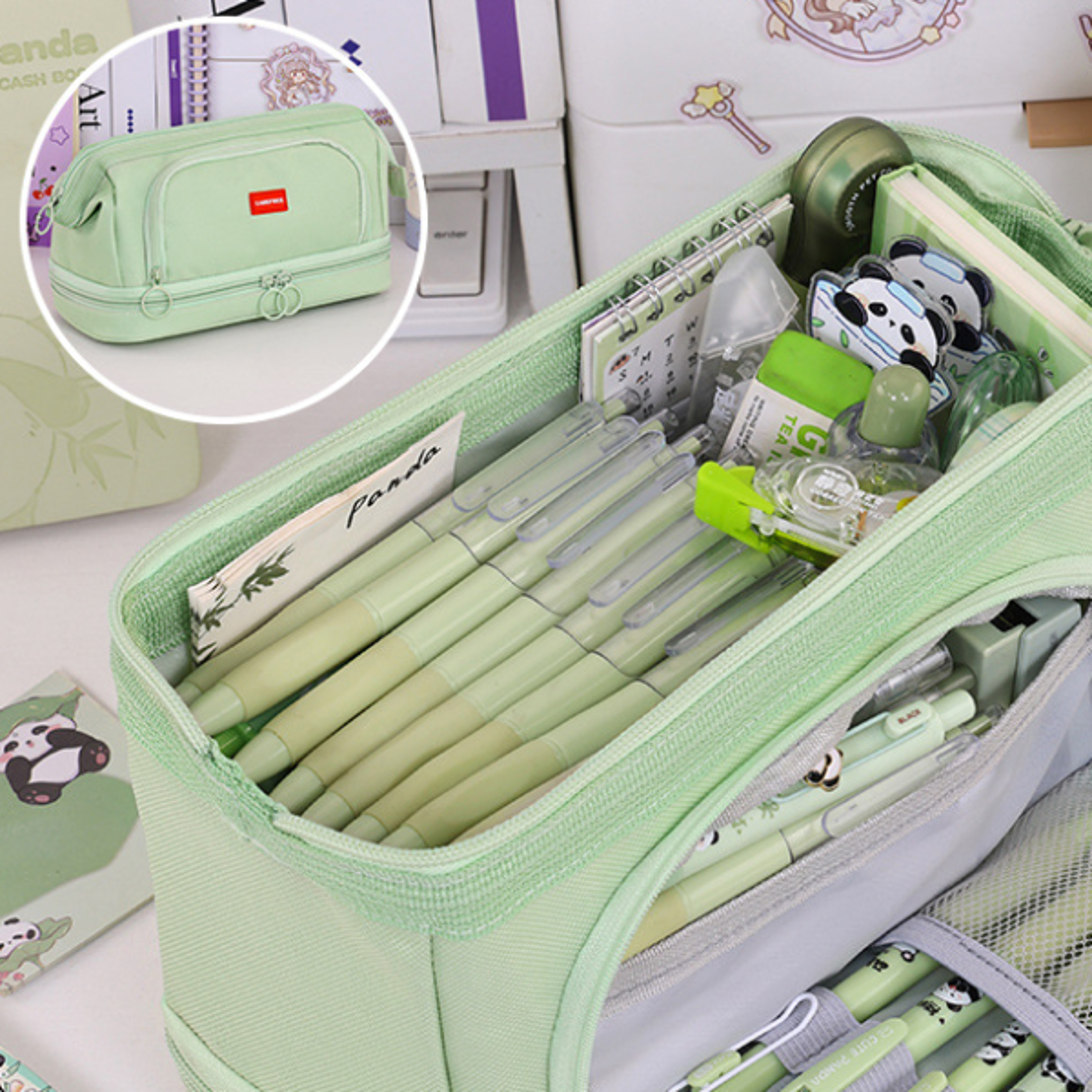 Large Capacity Double Layer Pencil Case with Organized Storage for School and Office Supplies