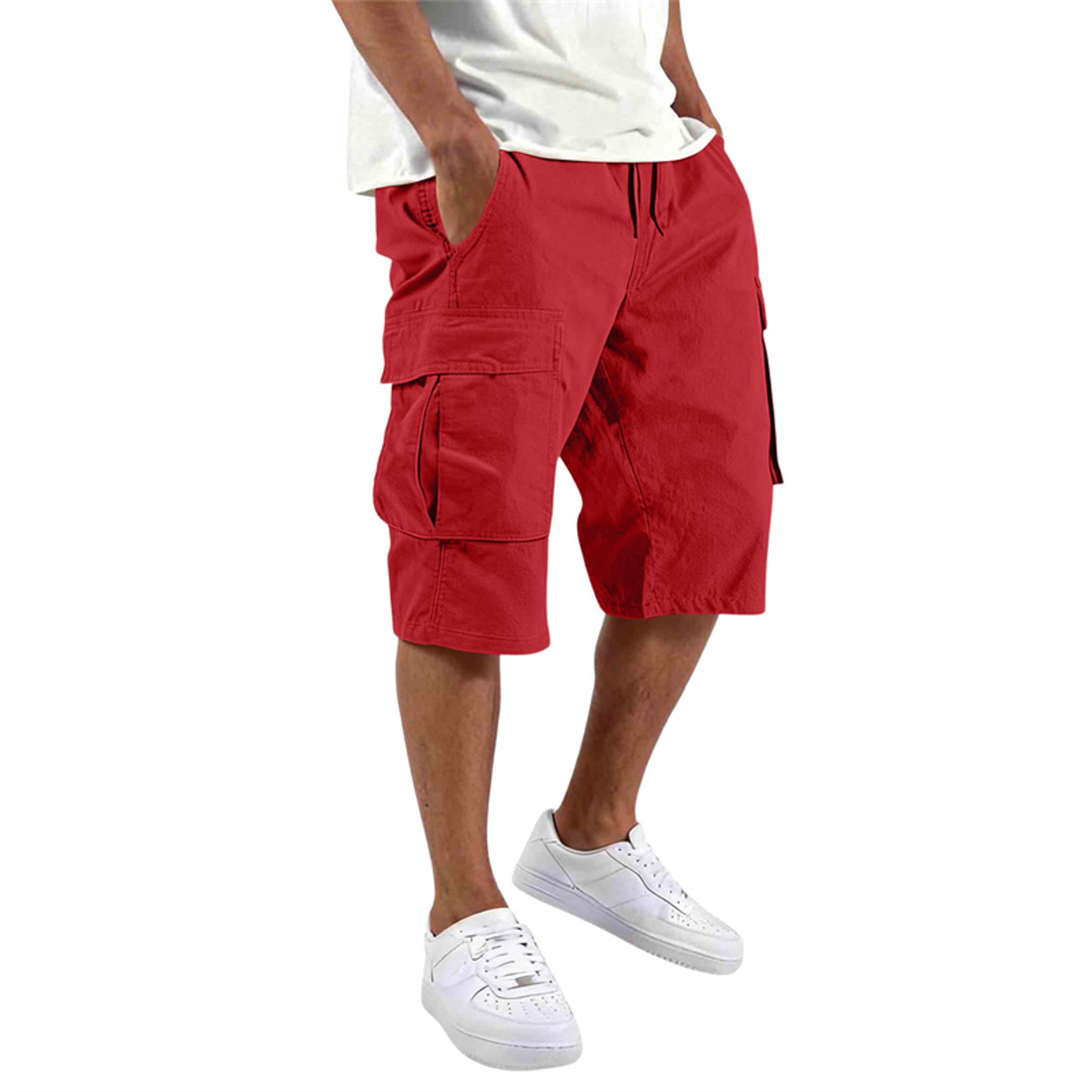 Mens Casual Cargo Shorts Loose Fit Multi Pocket Drawstring Summer Shorts 1