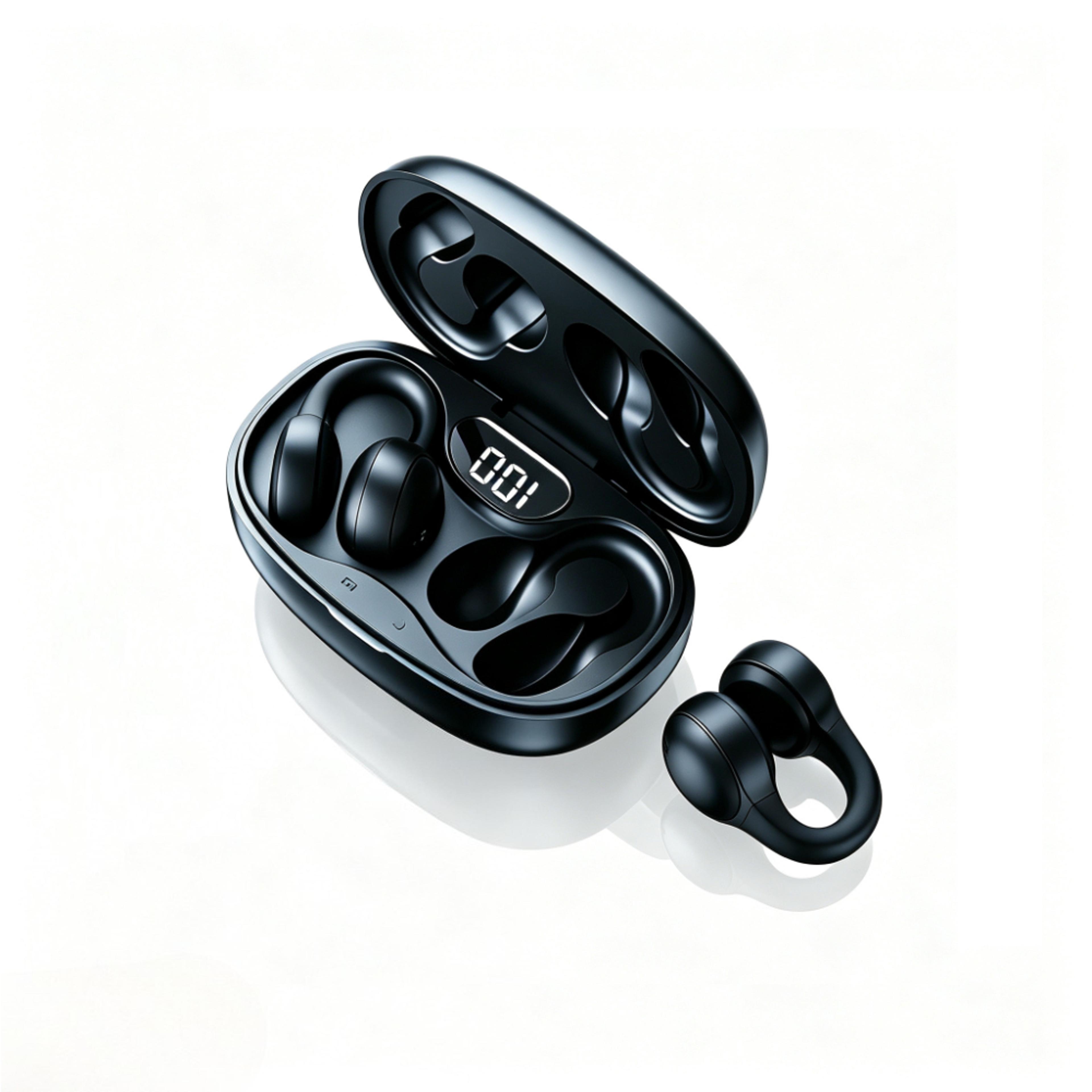 Wireless Ear Clip Bone Conduction Earbuds With Low Latency Audio And Digital Display 0