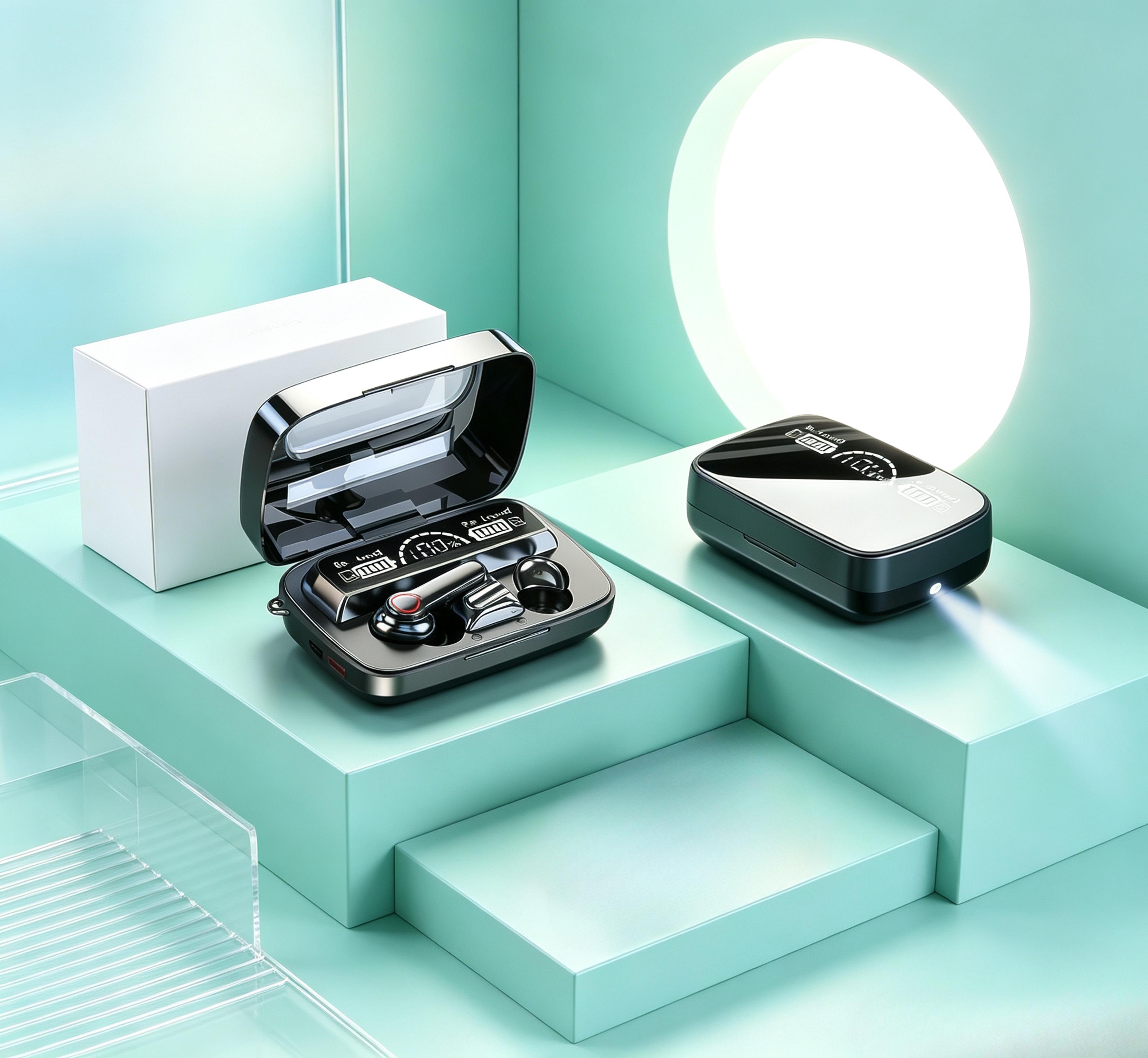 aerobeat bluetooth wireless earbuds with hifi sound and digital display