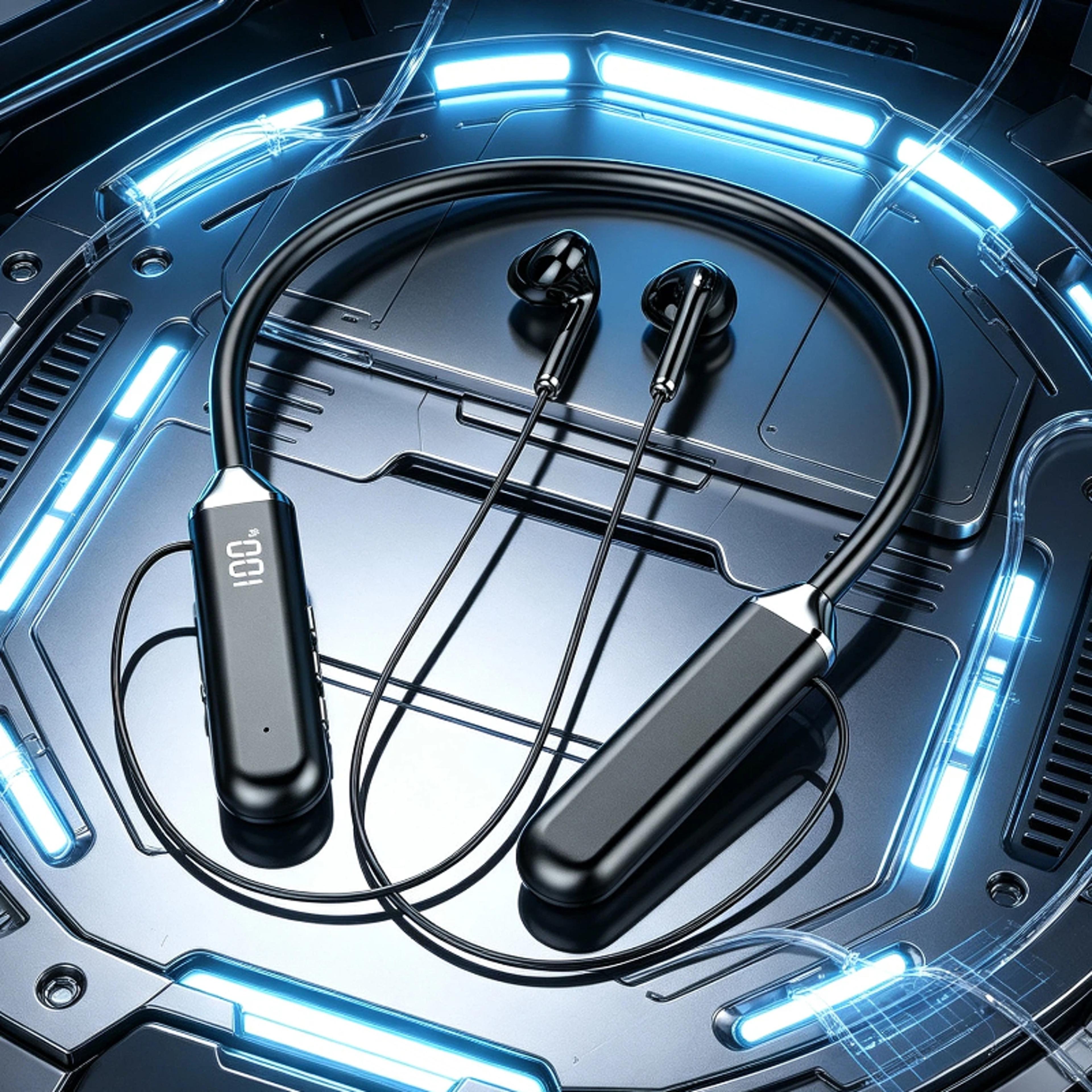 Bluetooth Wireless Neckband Earphones With LED Power Display And Mic 0