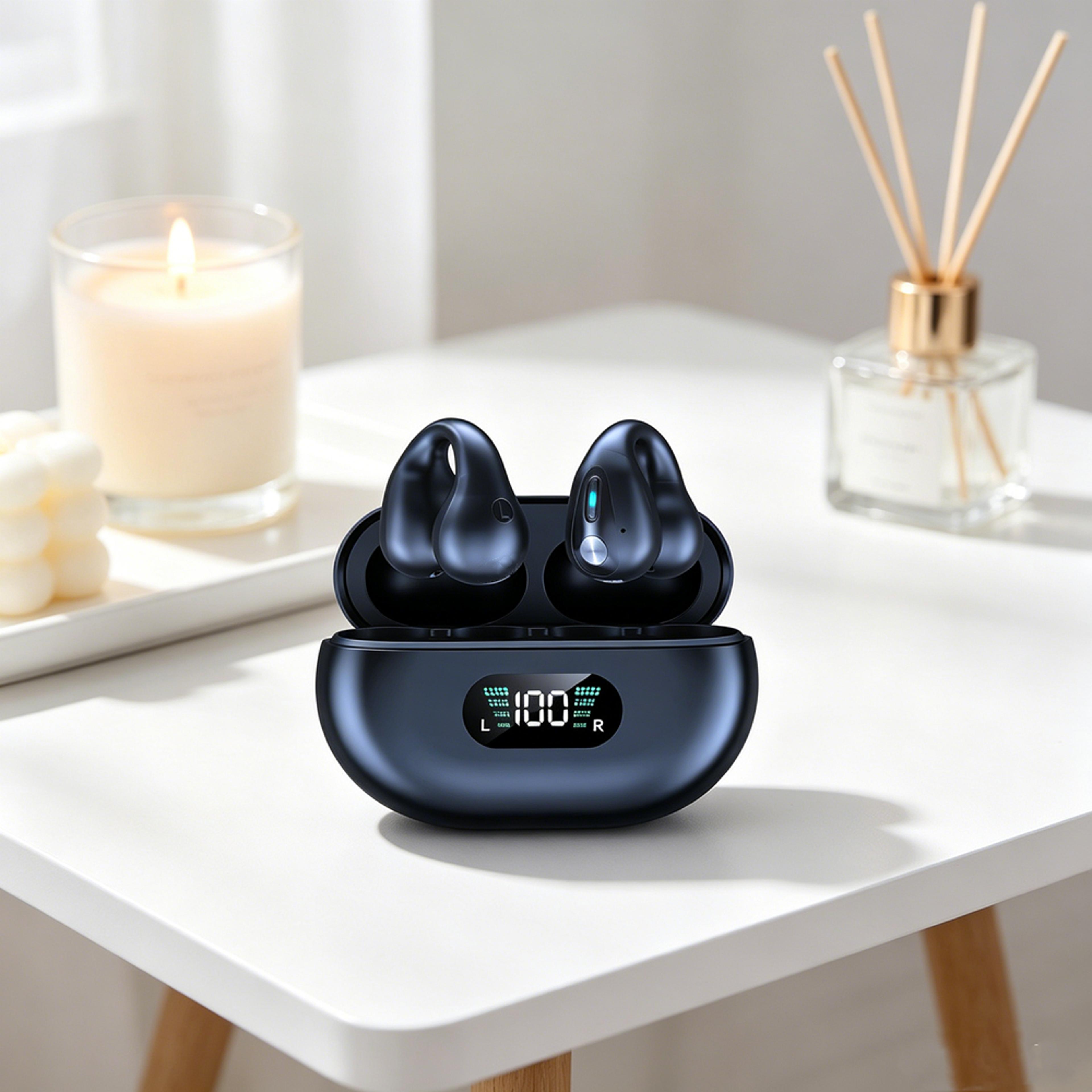 open ear ear clip headphones bluetooth sports earbuds with touch control and led