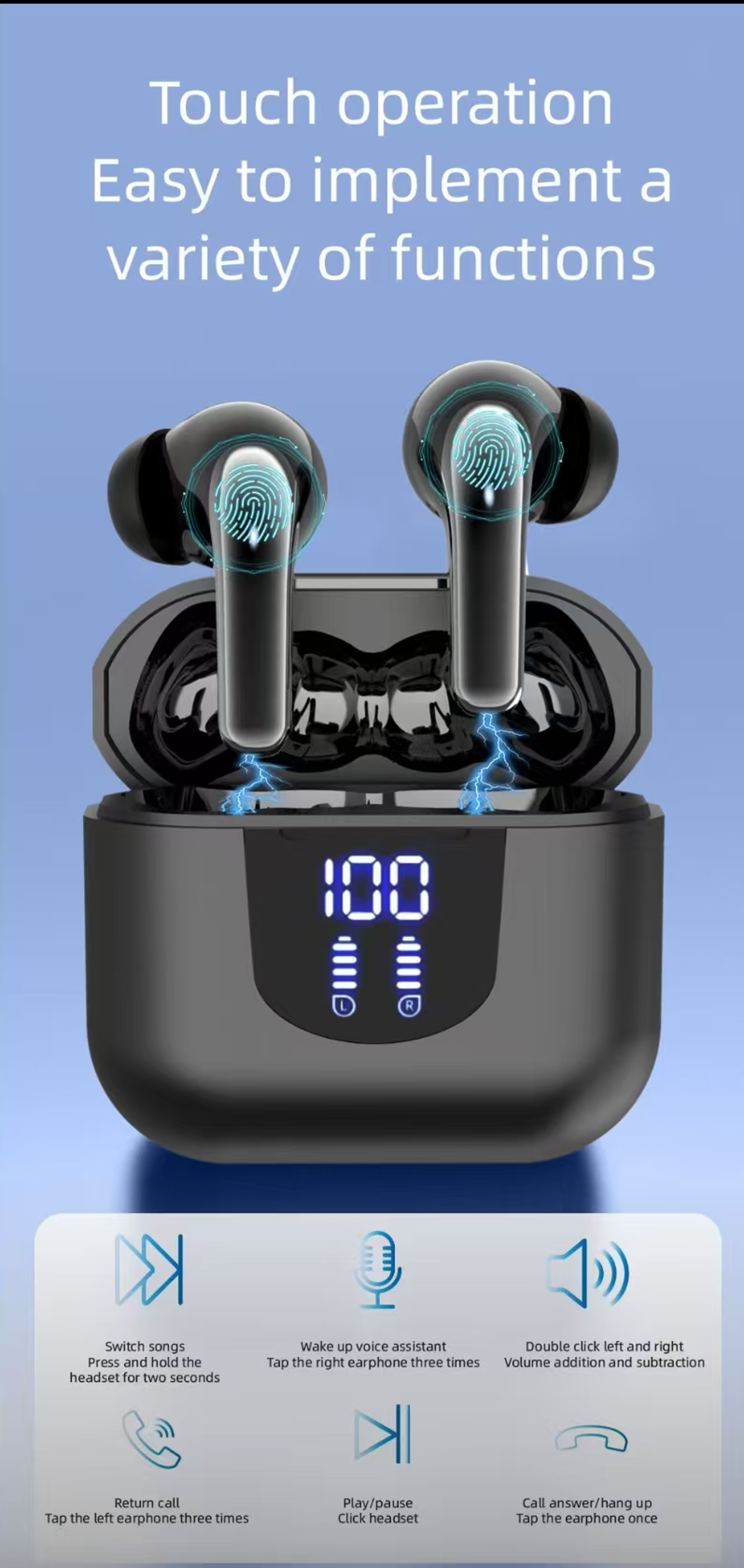True Wireless Bluetooth Earbuds With LED Power Display And Low Latency Stereo Sound 3