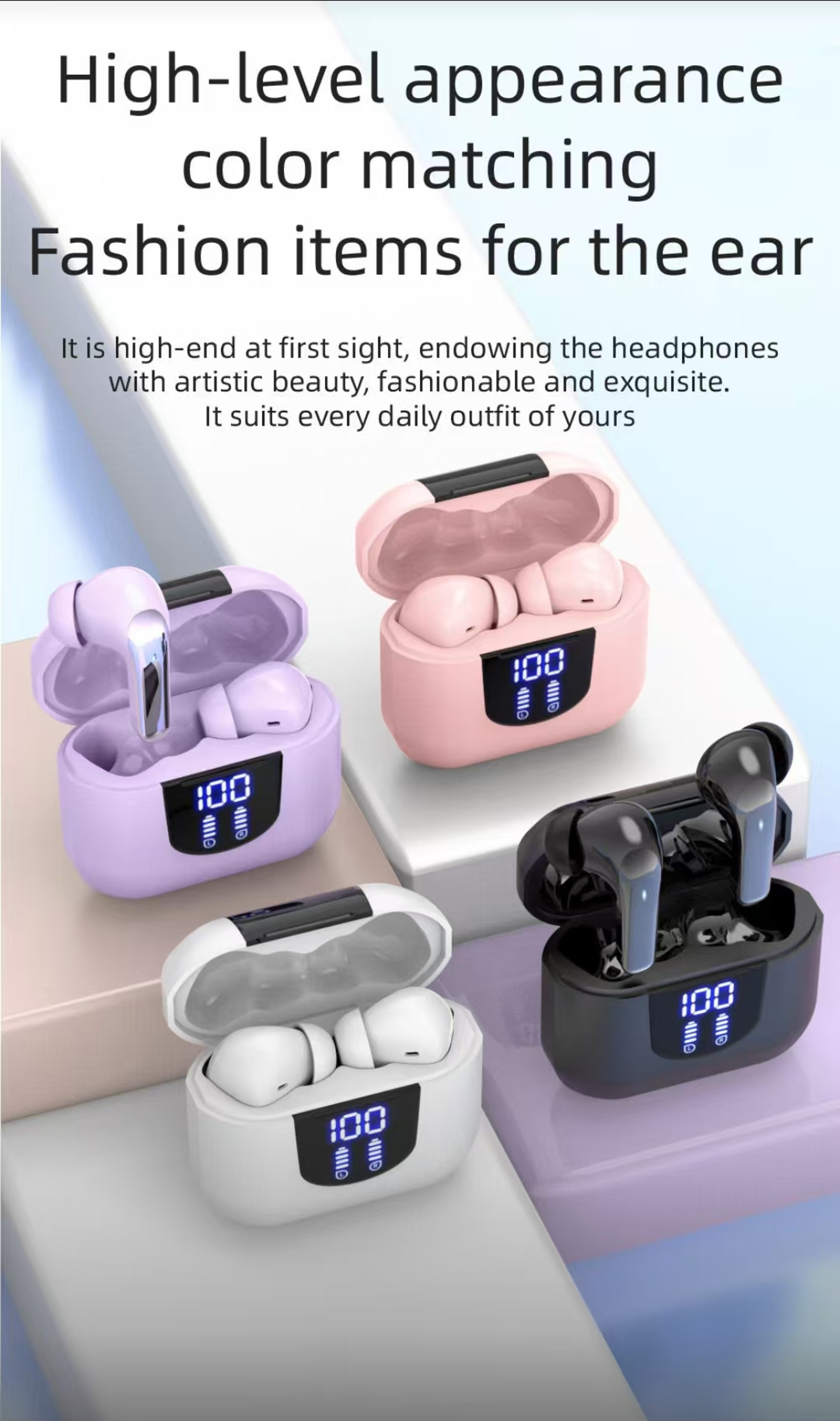 Wireless Bluetooth Earbuds With LED Power Display Touch Control And Low Latency Stereo 1