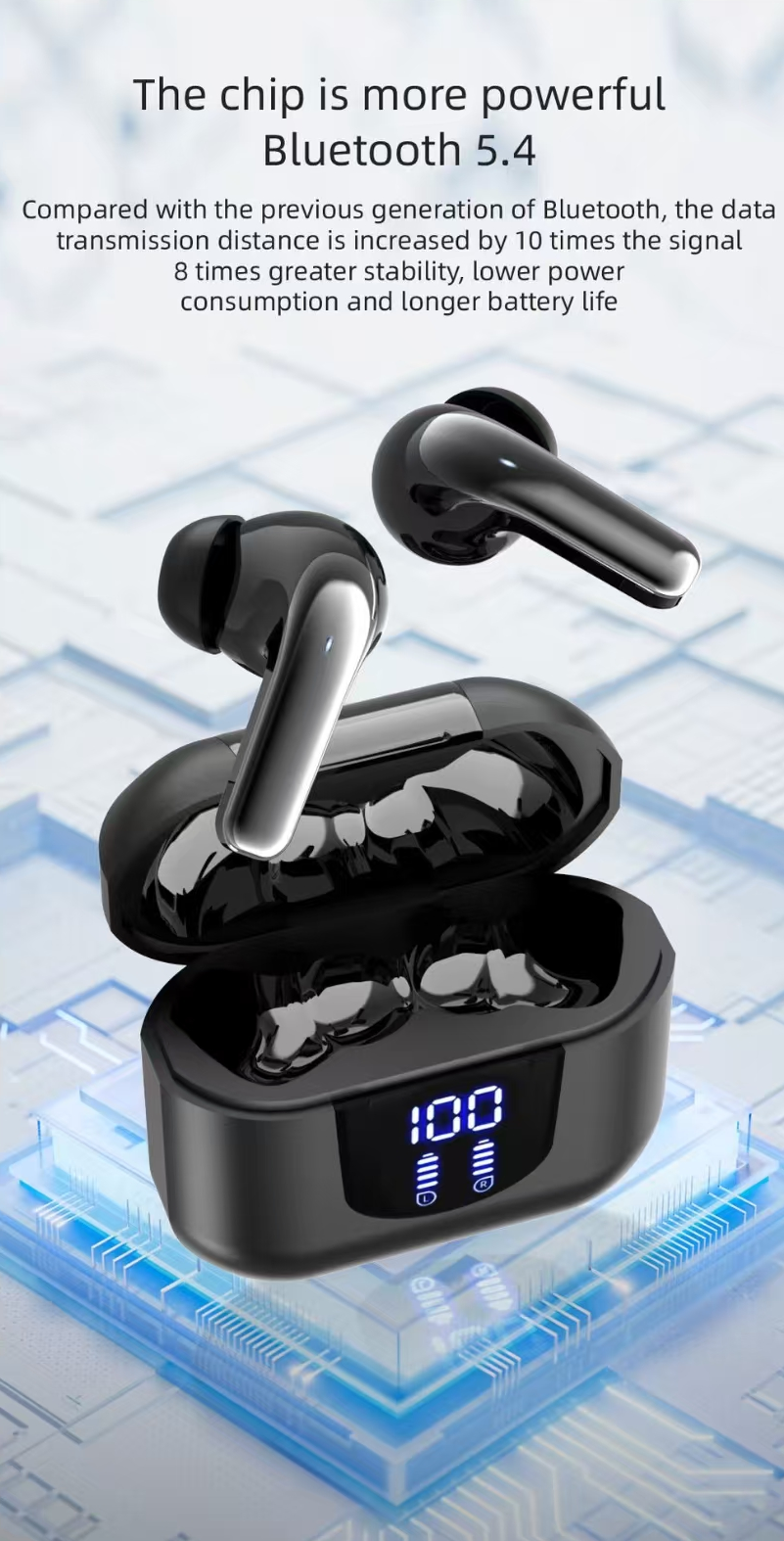 Wireless Bluetooth Earbuds With LED Power Display Touch Control And Low Latency Stereo 2