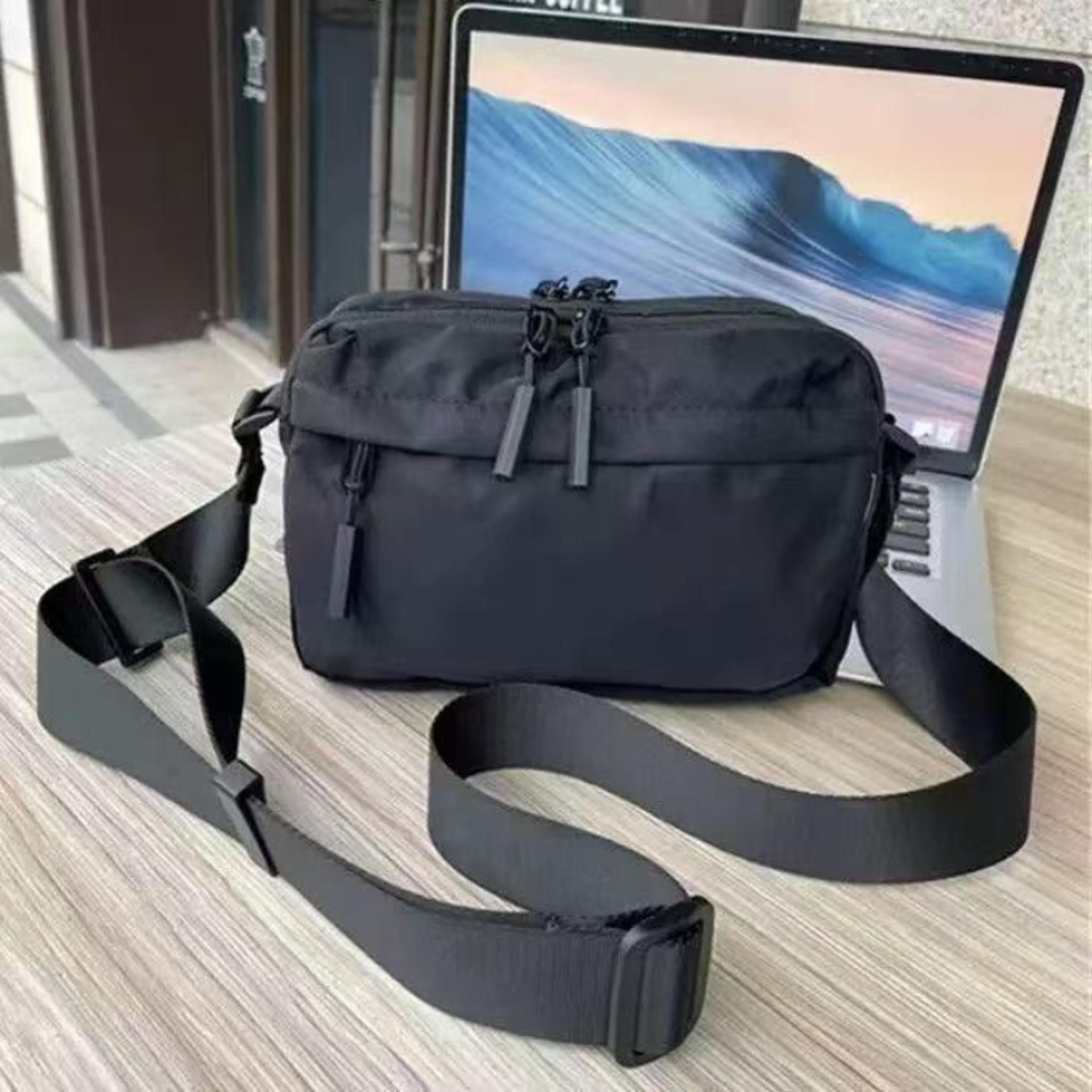 Black Multi Pocket Nylon Crossbody Bag With Adjustable Strap 1