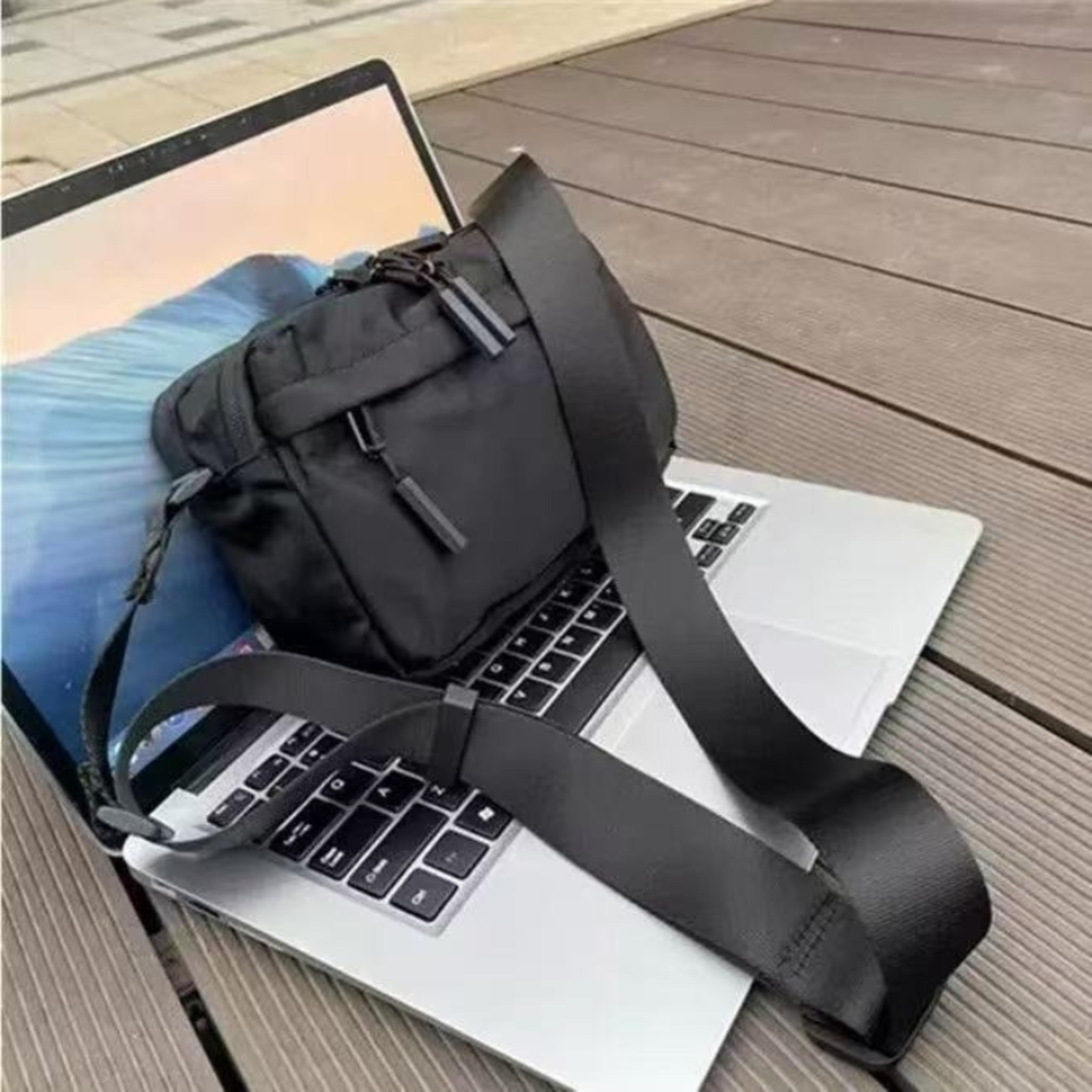 Black Multi Pocket Nylon Crossbody Bag With Adjustable Strap 2