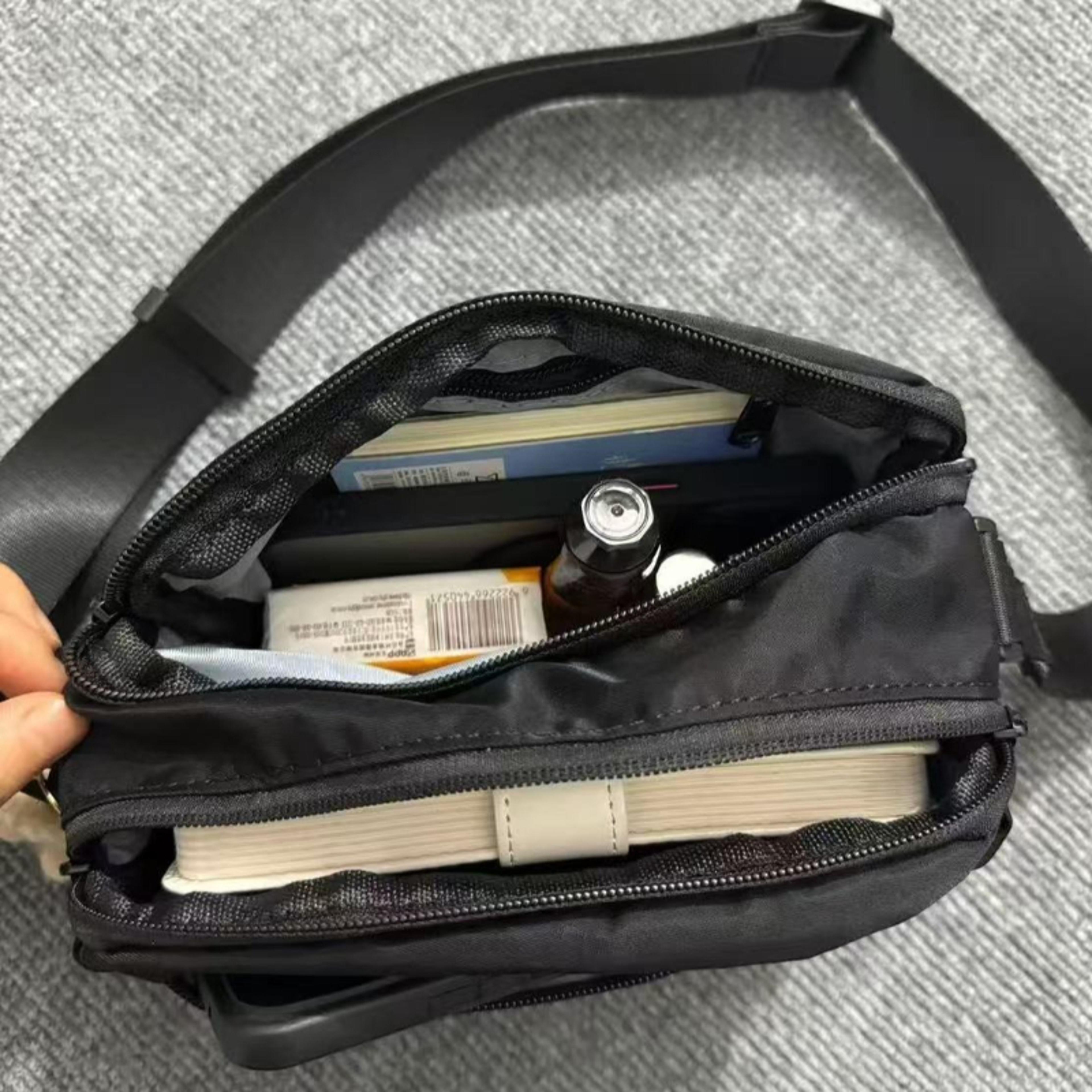 Black Multi Pocket Nylon Crossbody Bag With Adjustable Strap 3
