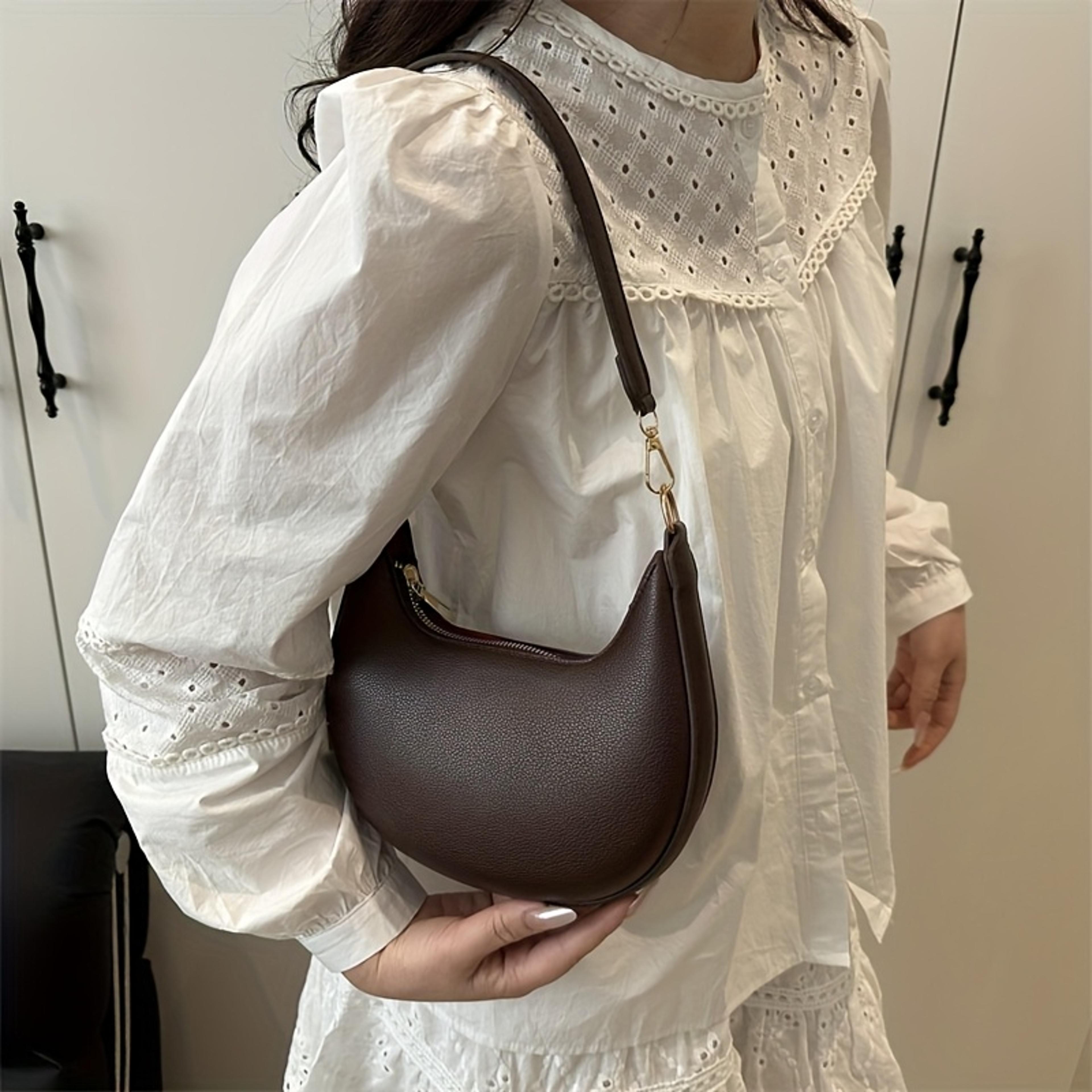 Womens Pebbled Leather Shoulder Bag With Detachable Strap Everyday Underarm Purse 0