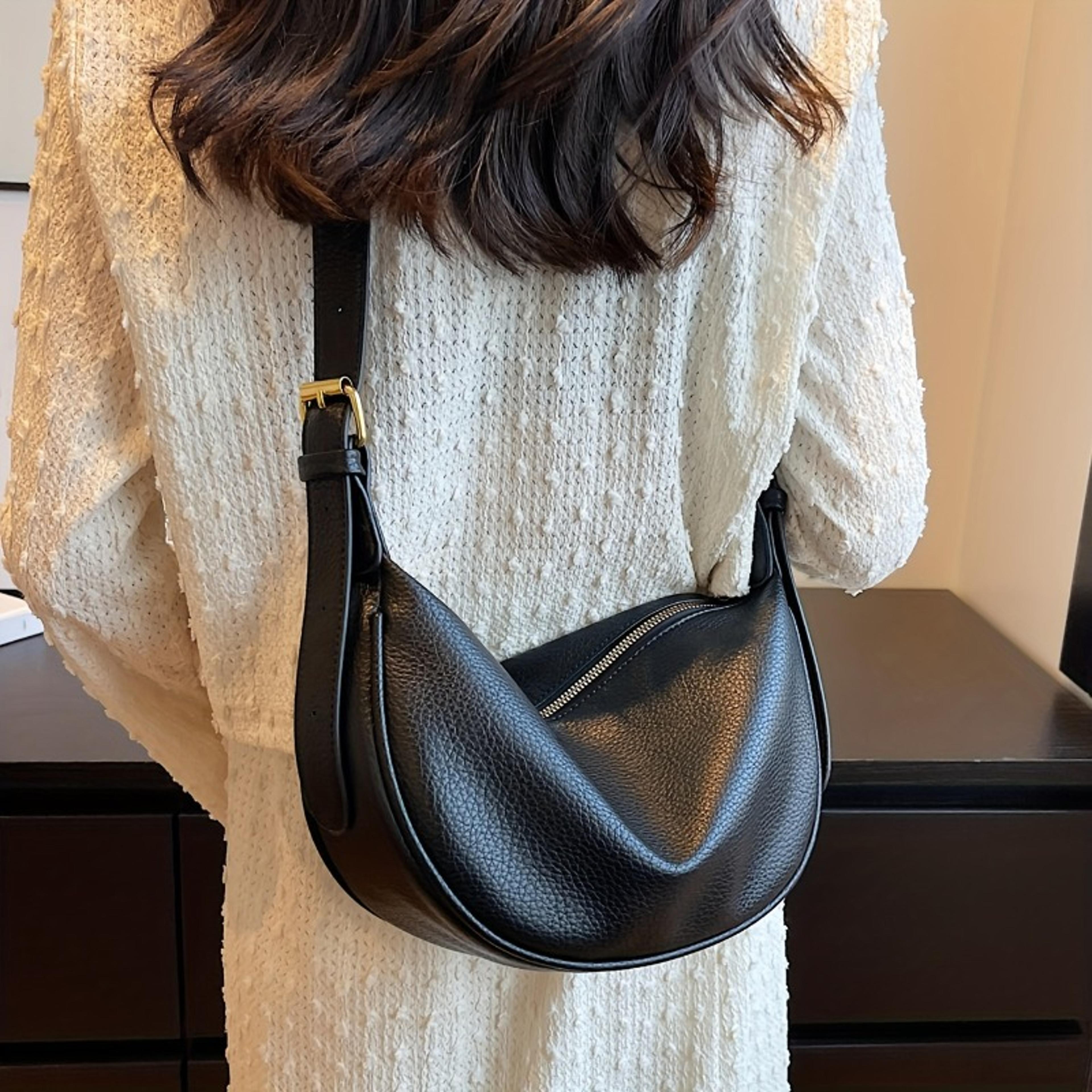 Soft Leather Crescent Crossbody Bag Adjustable Hobo Shoulder Bag 0
