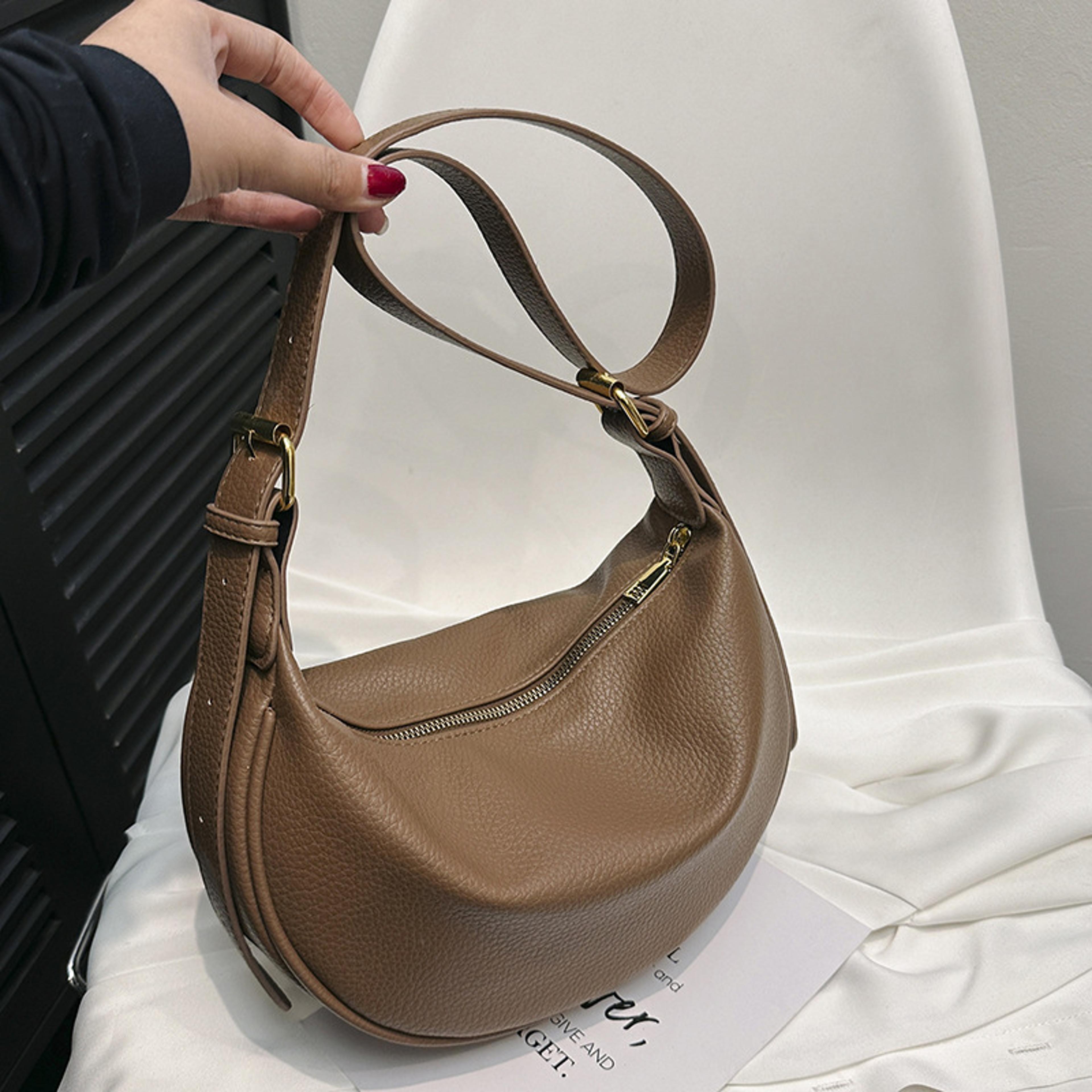 Soft Leather Crescent Crossbody Bag Adjustable Hobo Shoulder Bag 5