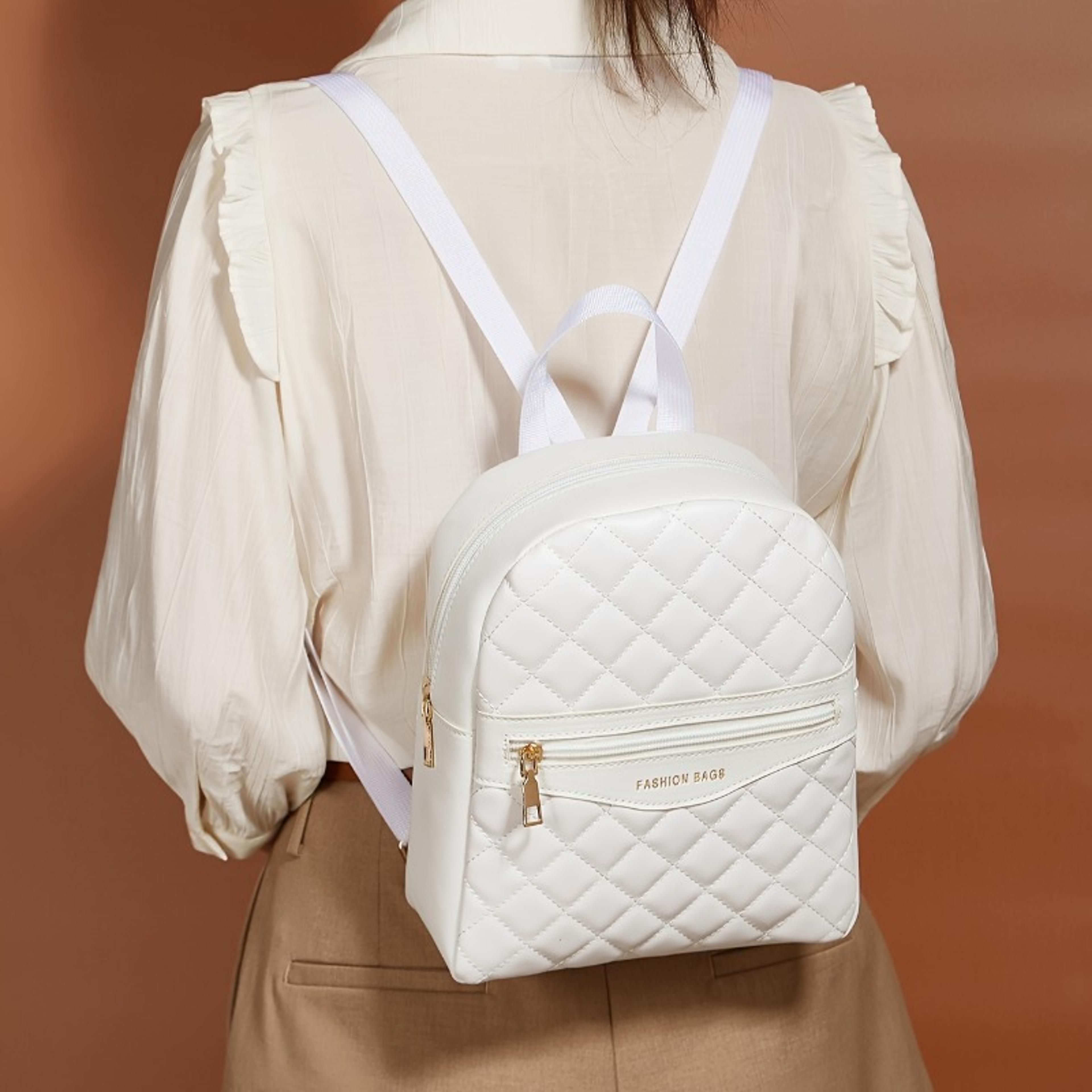 White Quilted Womens Mini Backpack Stylish Small Backpack Purse 1