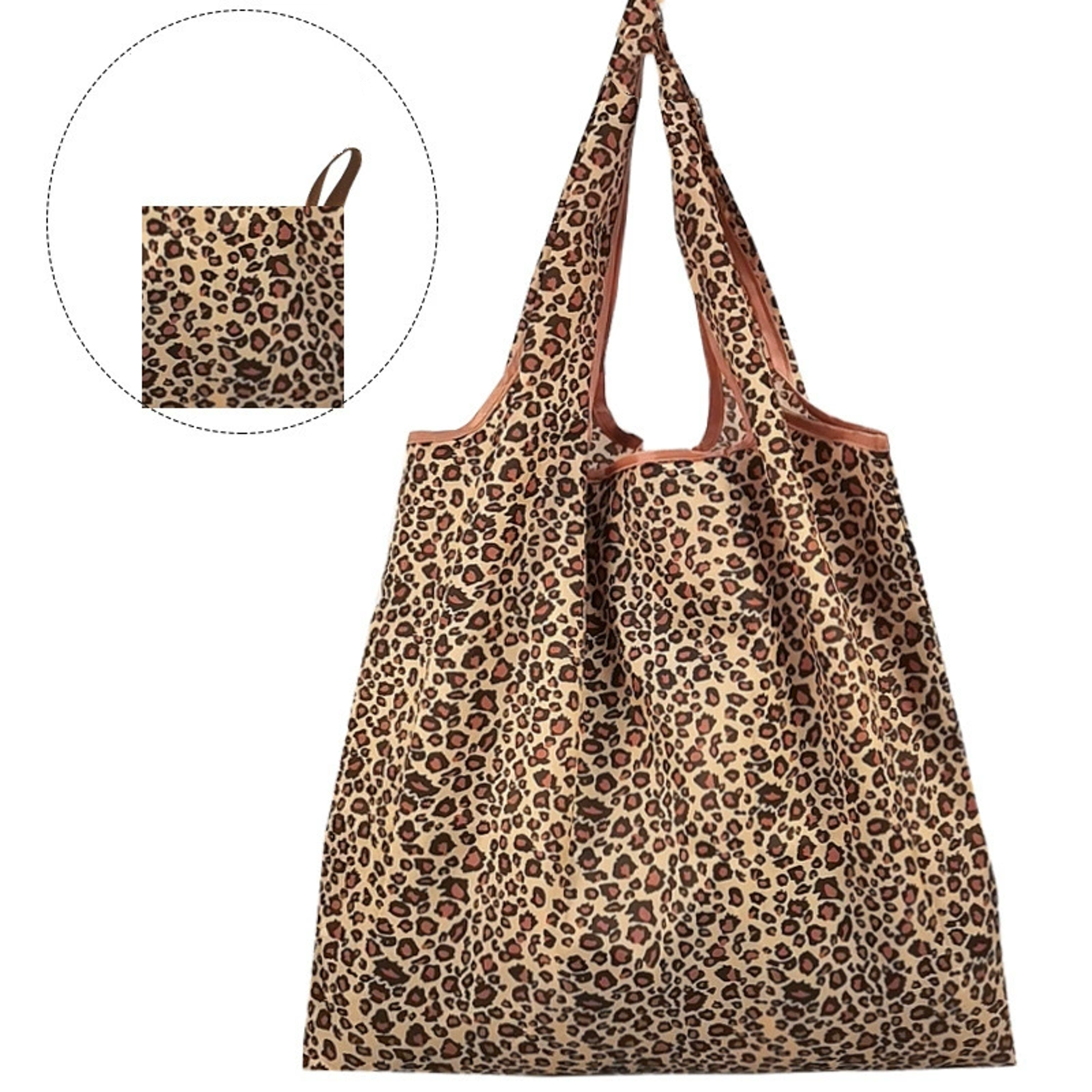 Leopard Print Foldable Tote Bag Large Capacity Reusable Shopping Bag For Women 1