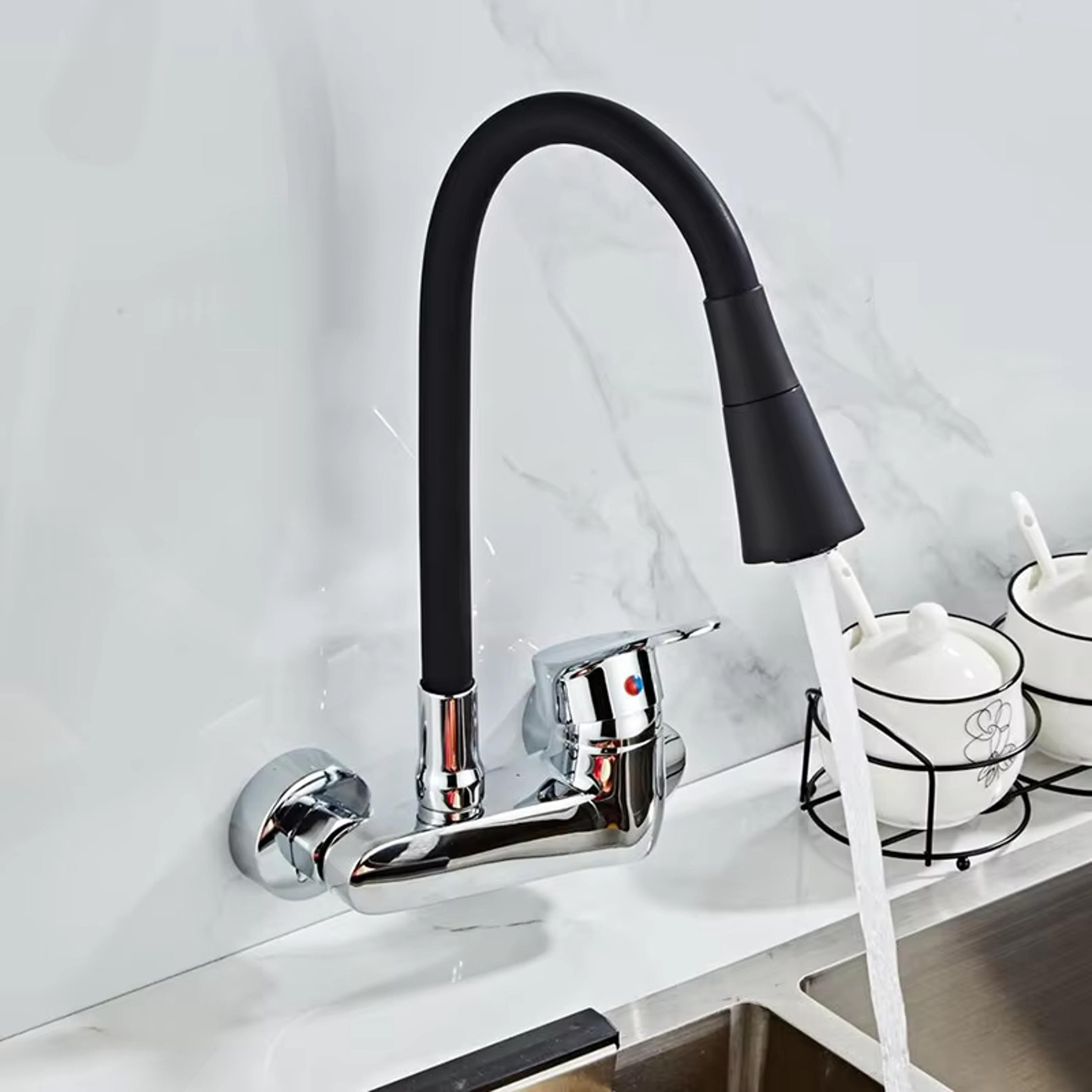 Flexible Wall Mounted Kitchen Faucet Double Hole Sink Mixer 0