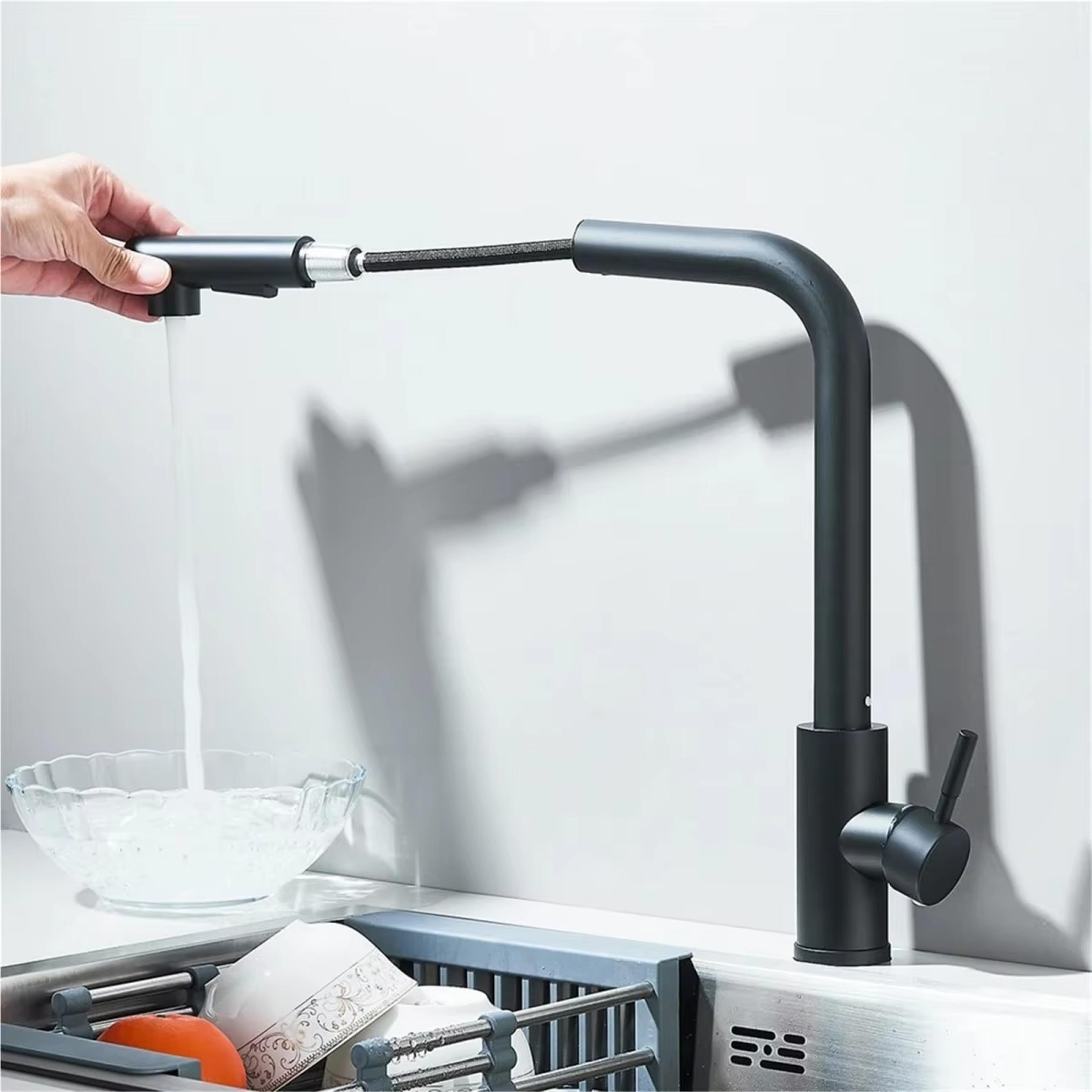 Black Pull Out Kitchen Faucet With Dual Mode Sprayer Stainless Steel Mixer Tap 3
