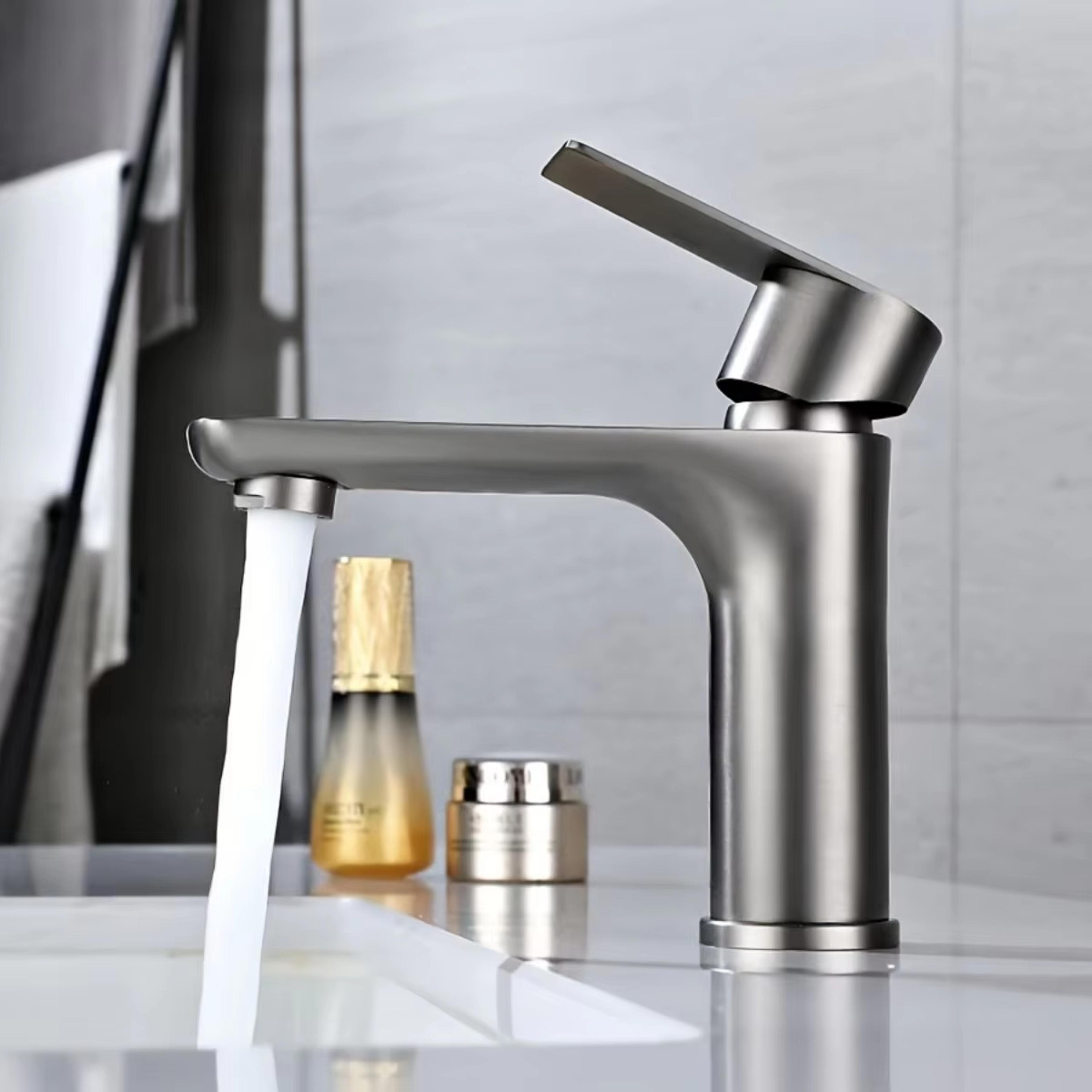 Stainless Steel Bathroom Basin Faucet Hot Cold Single Handle Mixer Tap 3
