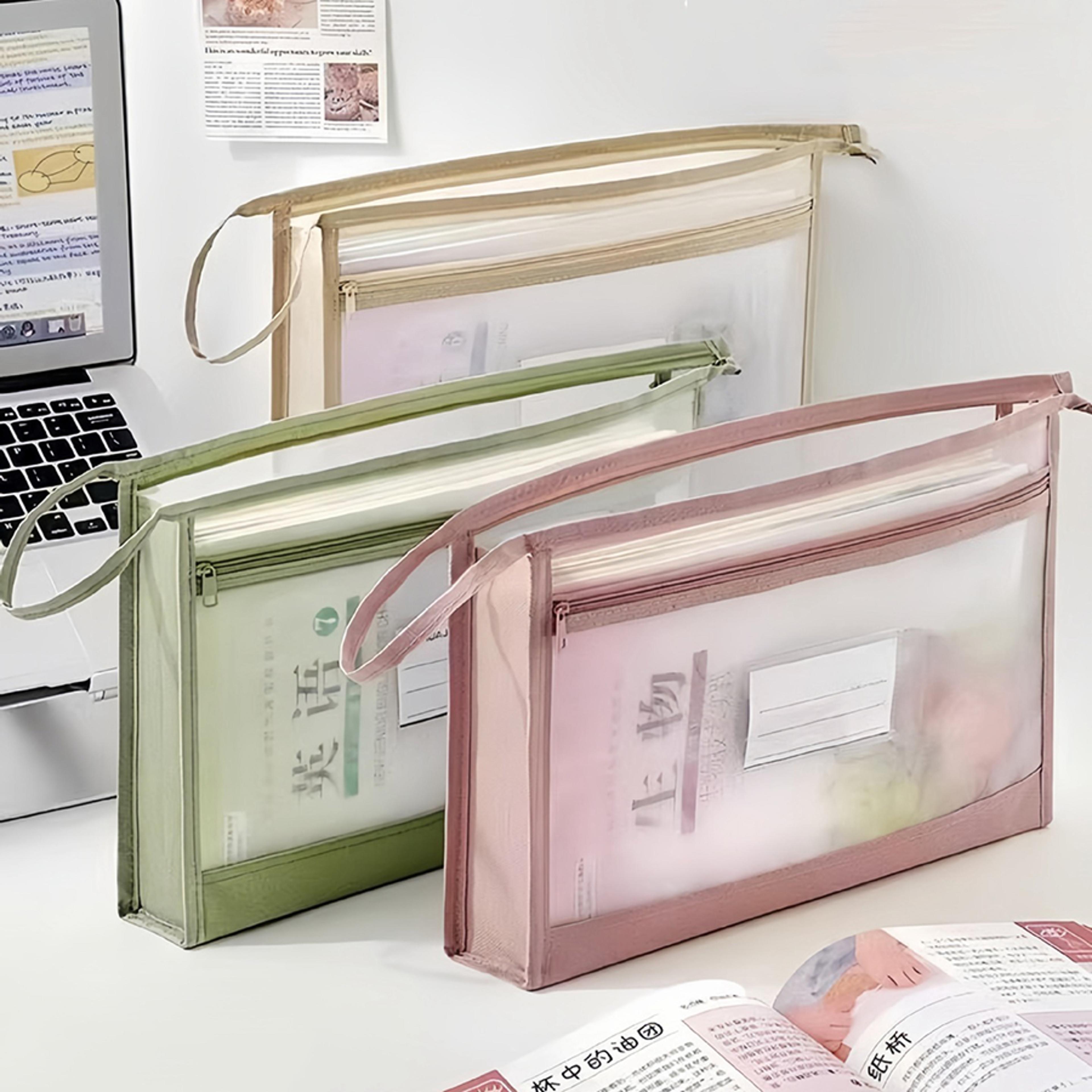 Transparent Mesh Document Organizer Double Zipper File Storage Bag 0