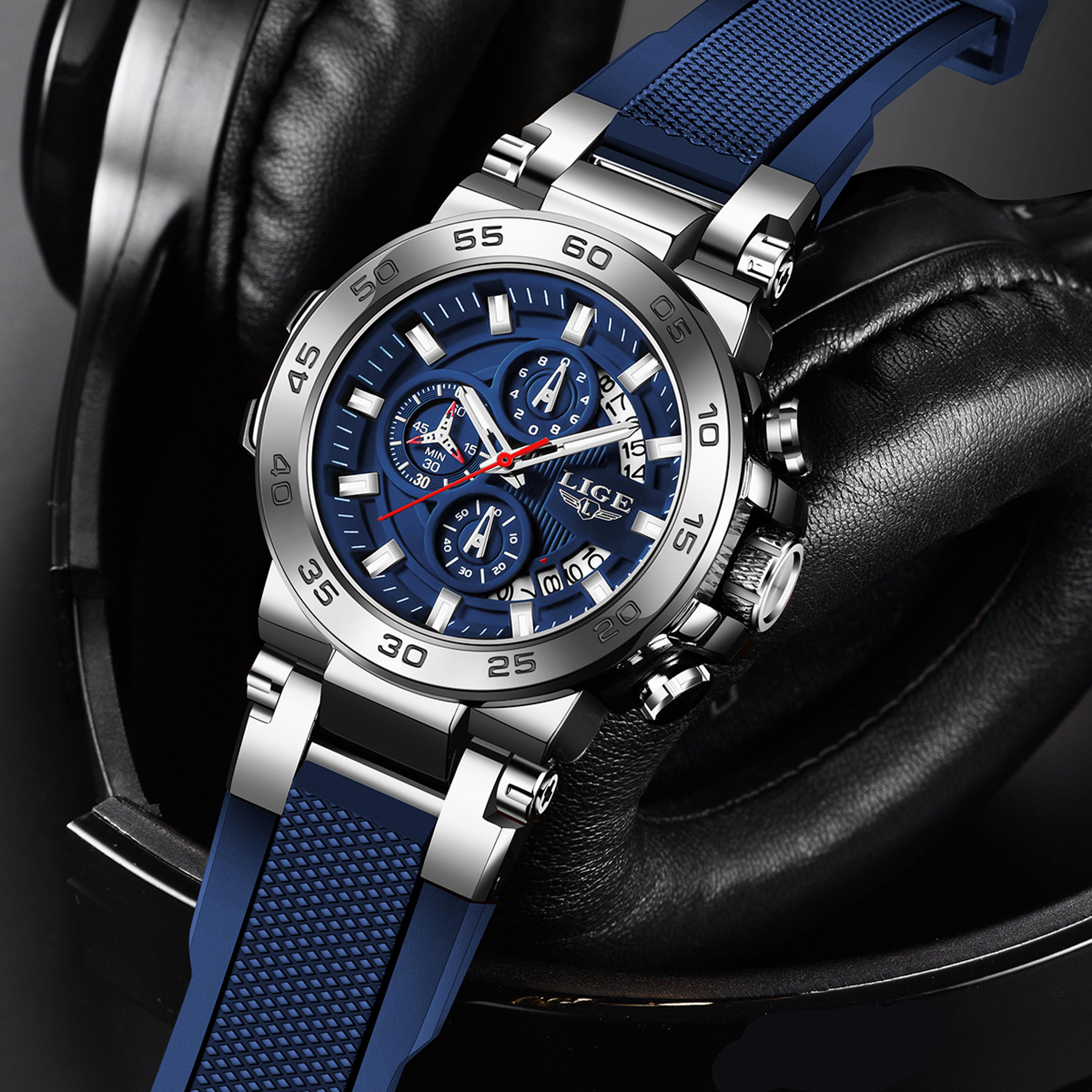 Modern Mens Quartz Watch Big Dial Auto Date Silicone Strap 3