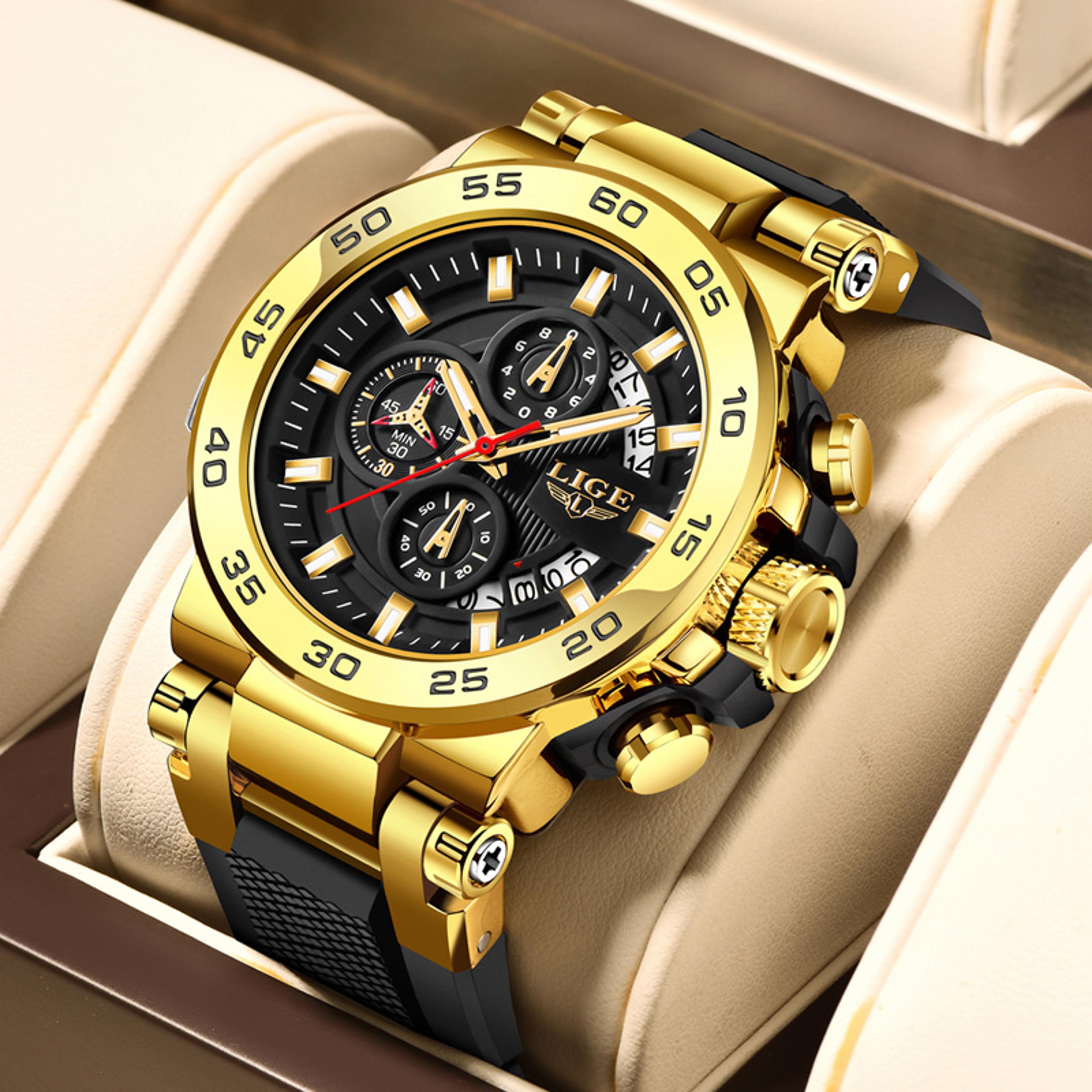 Modern Mens Quartz Watch Big Dial Auto Date Silicone Strap 6