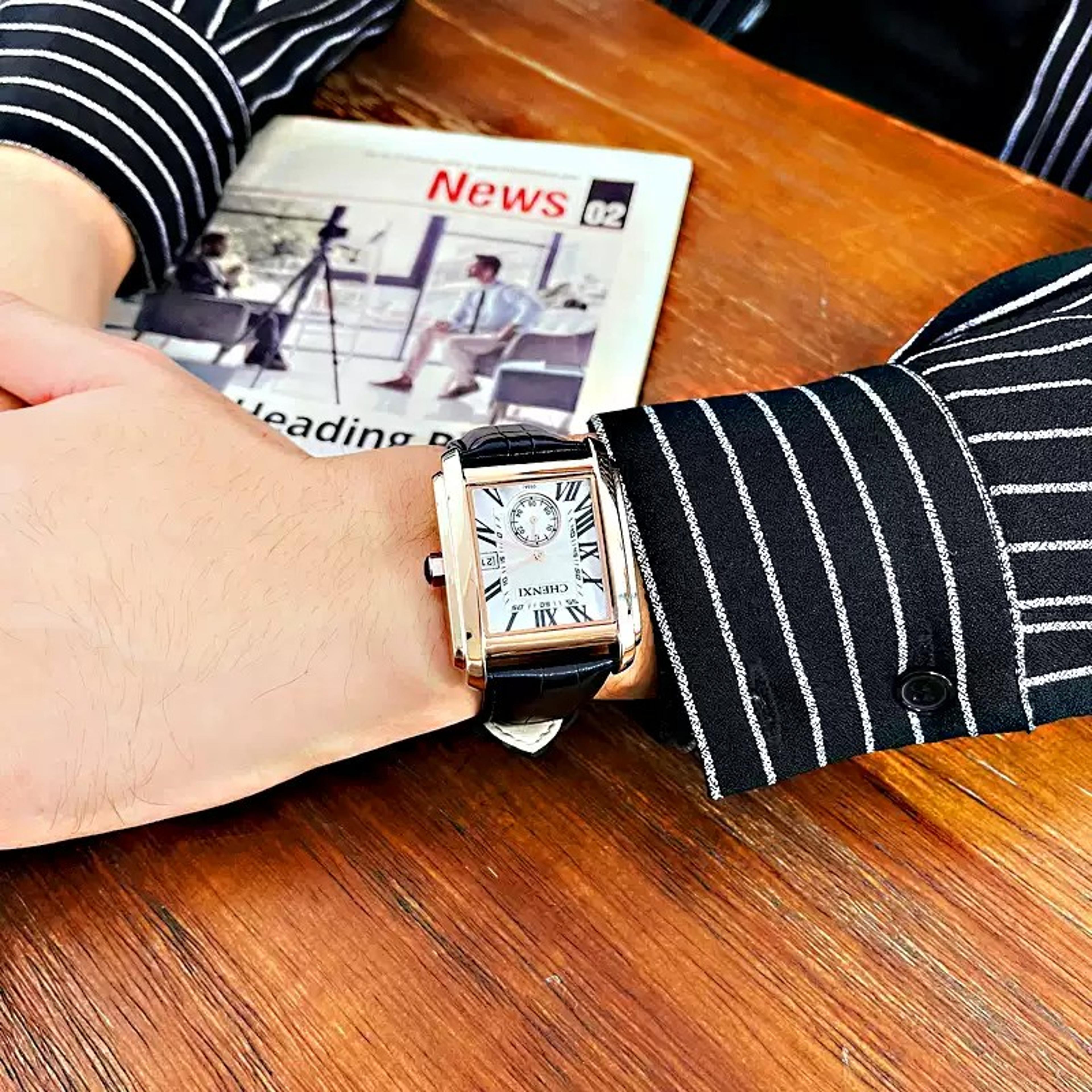 Classic Square Roman Numeral Quartz Watch For Men With Genuine Leather Band 2