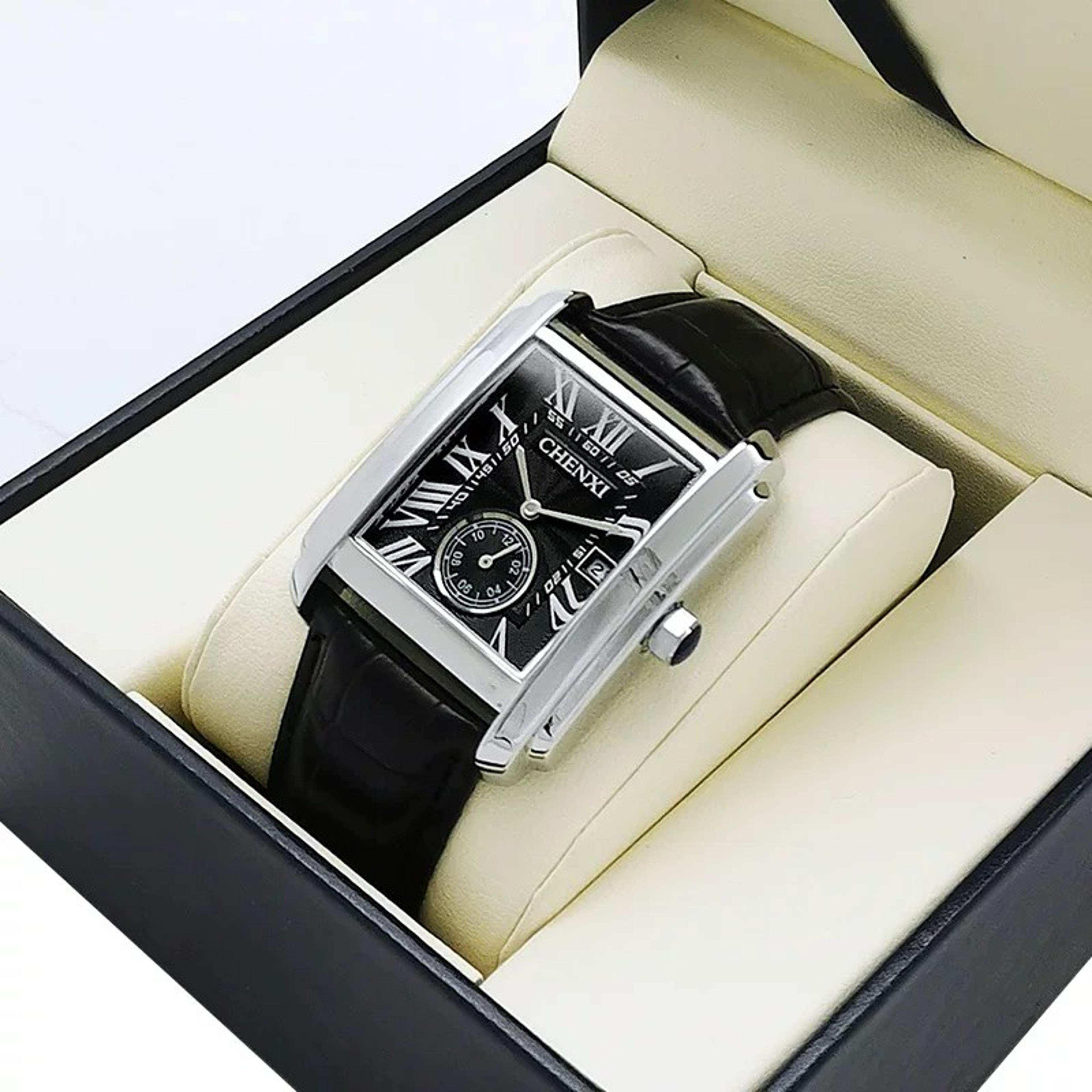 Classic Square Roman Numeral Quartz Watch For Men With Genuine Leather Band 6