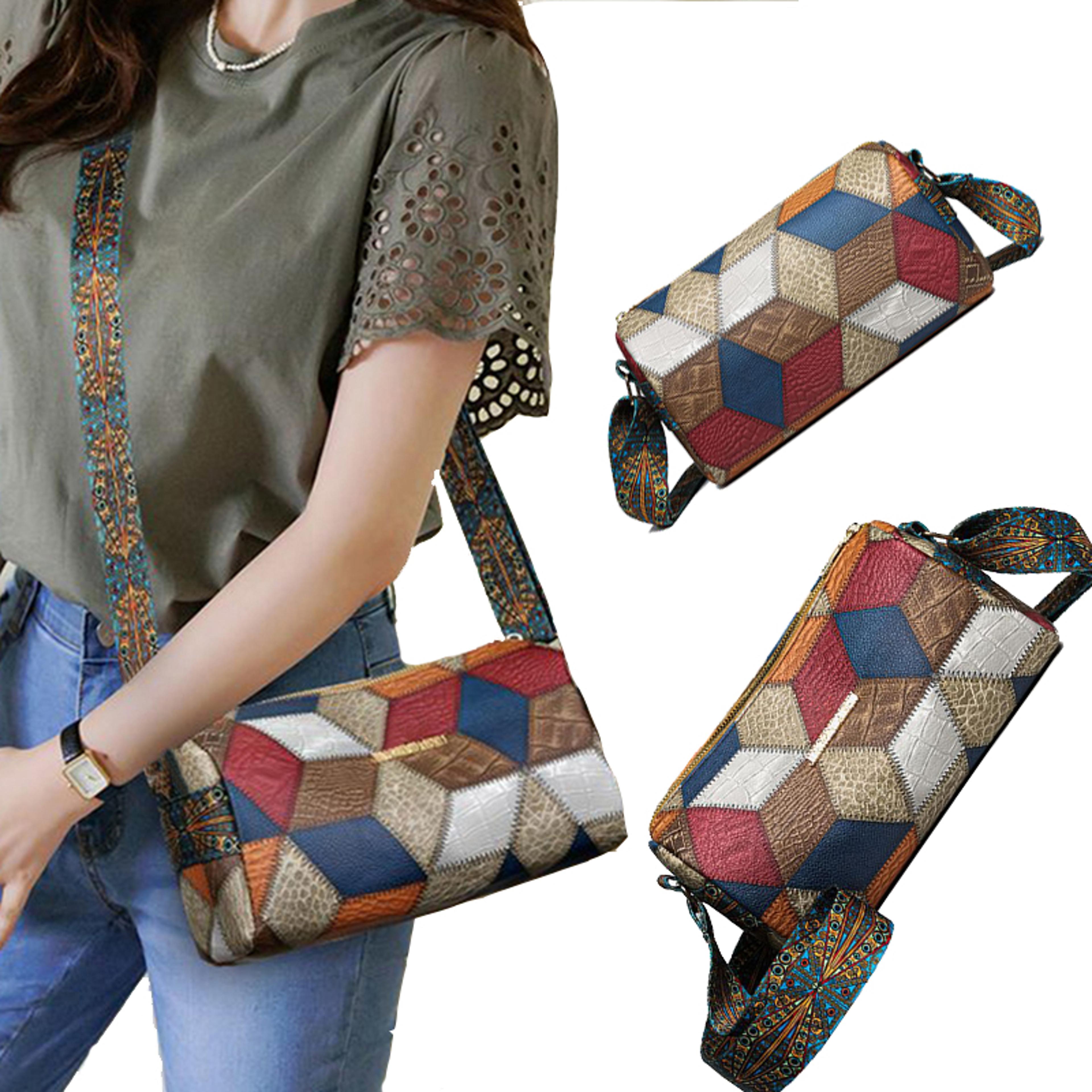 Neutral Rectangular Crossbody Bag With Ethnic Style Shoulder Strap For Women 0