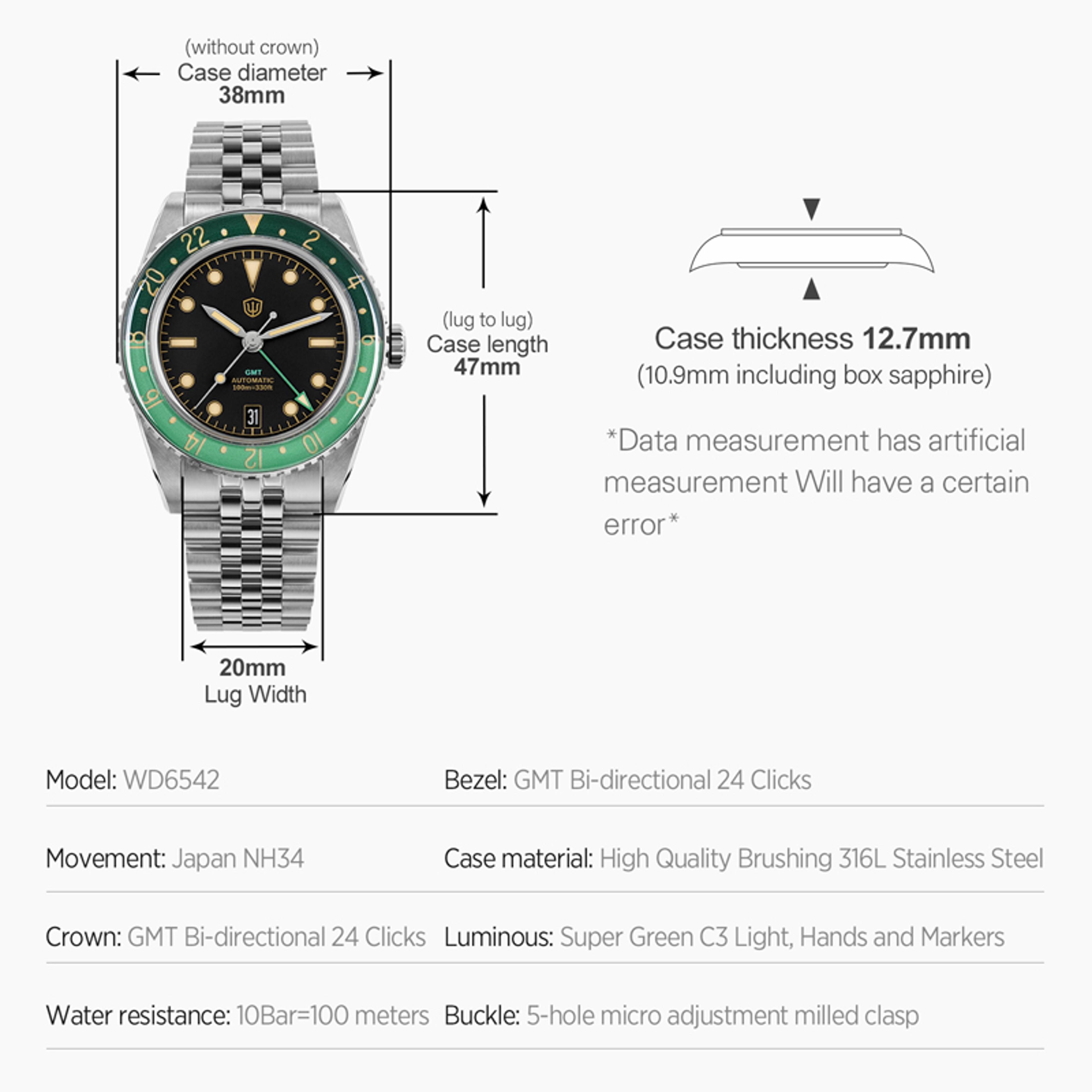 Mechanical GMT Watch With Sapphire Crystal Automatic Movement Luminous Waterproof Design 1