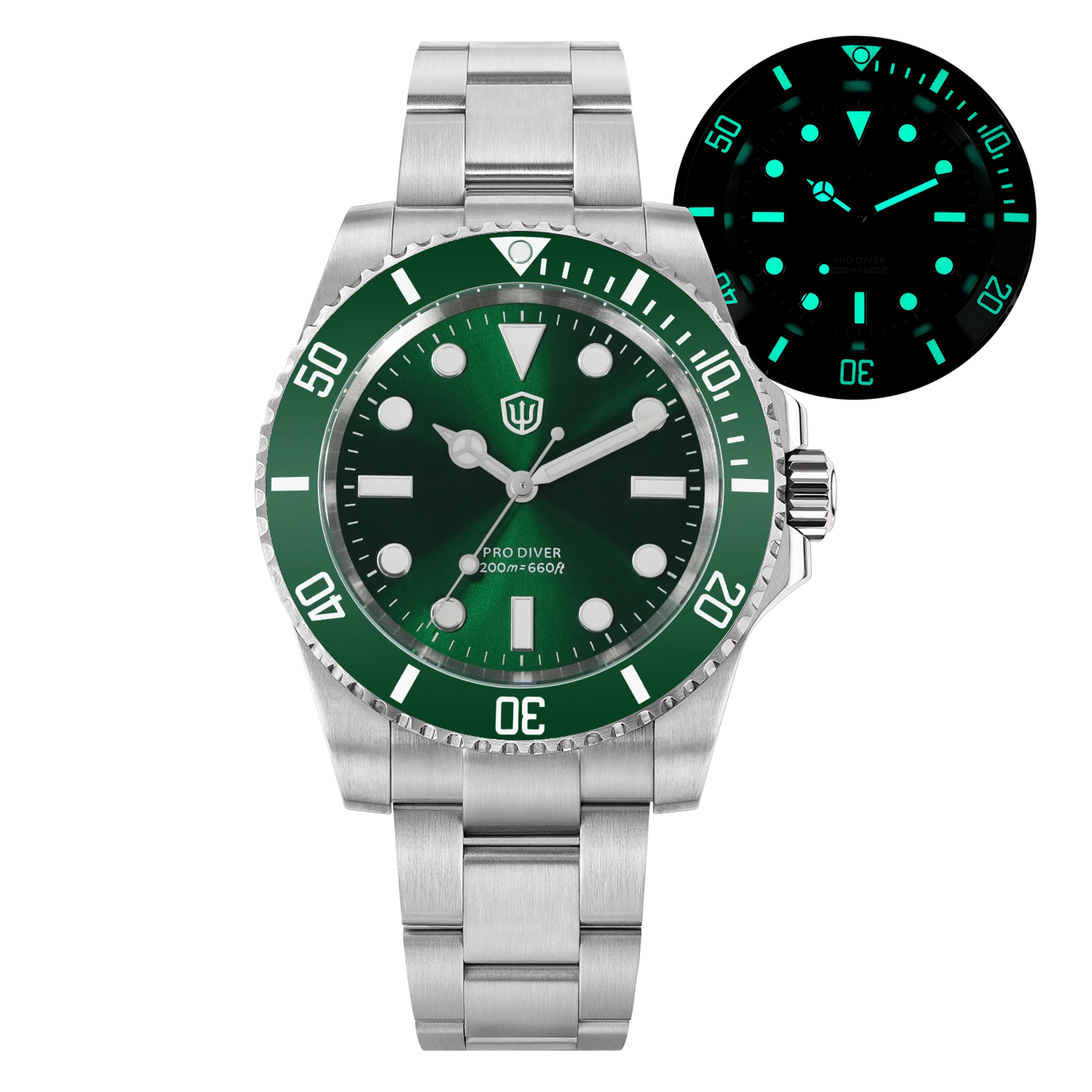 Sweep Quartz Men Watch Sapphire Crystal Waterproof Ceramic Bezel Luminous Stainless Steel Watch 5