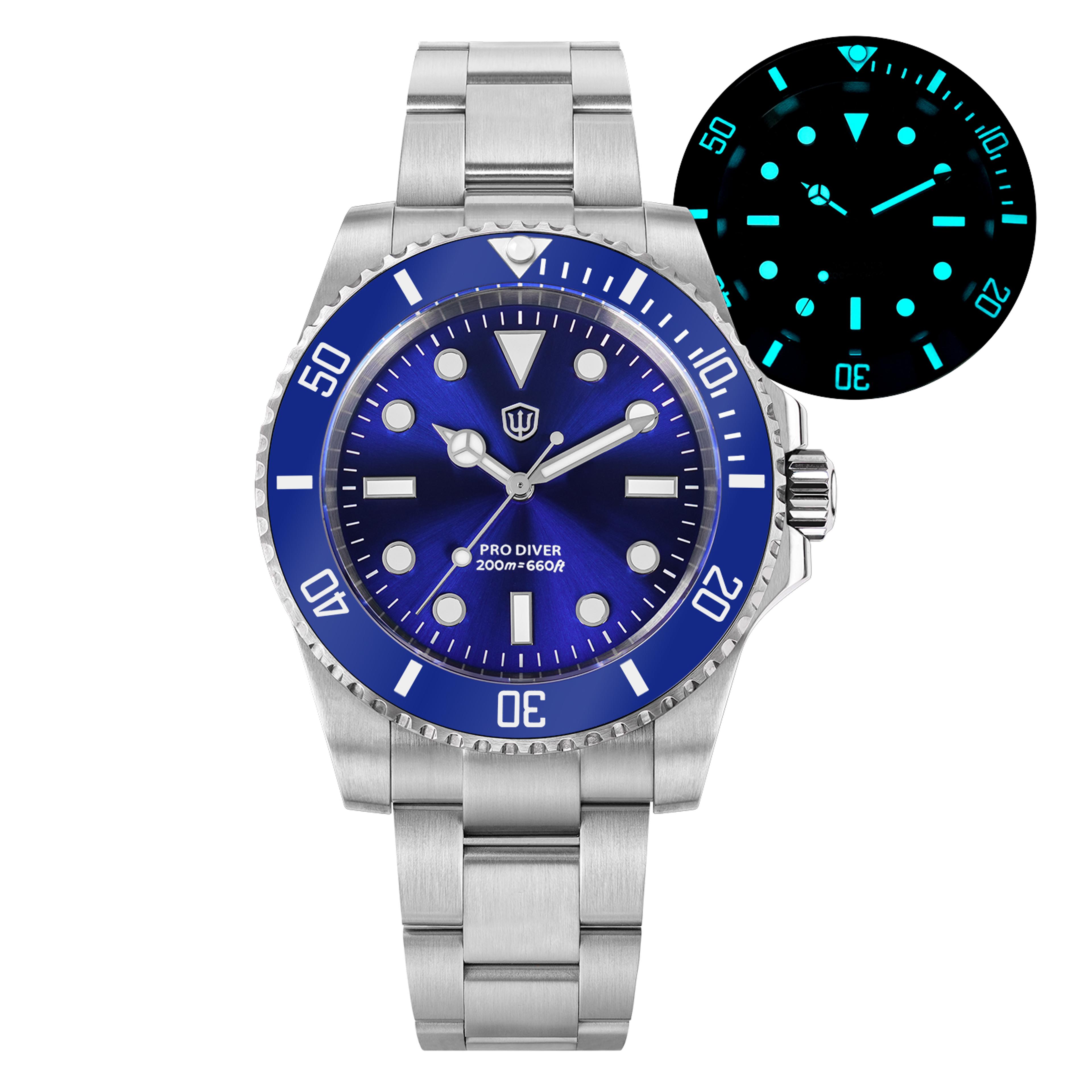 Sweep Quartz Men Watch Sapphire Crystal Waterproof Ceramic Bezel Luminous Stainless Steel Watch 7