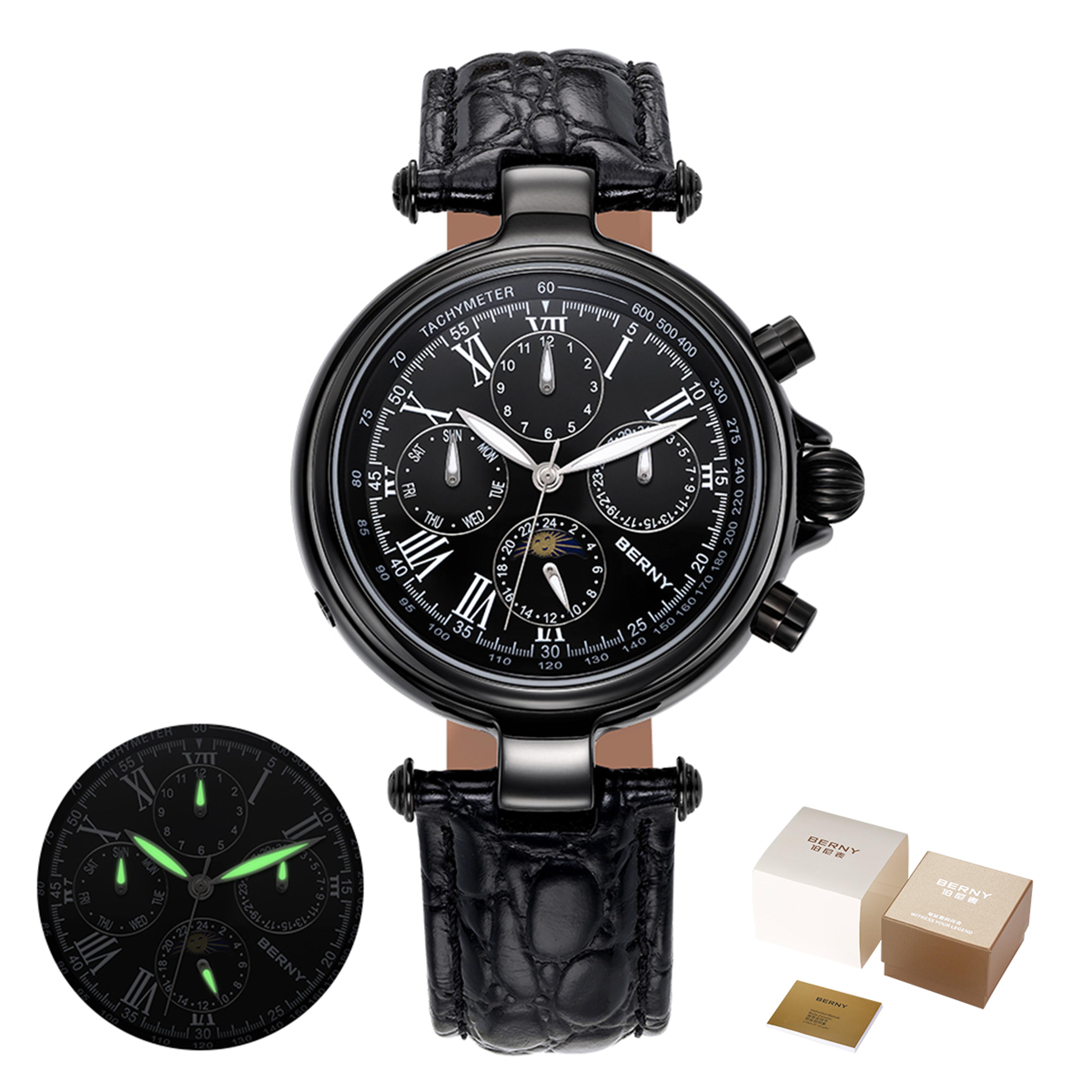Classic Automatic Mechanical Dress Watch For Men With Stainless Steel Case And Leather Strap 6