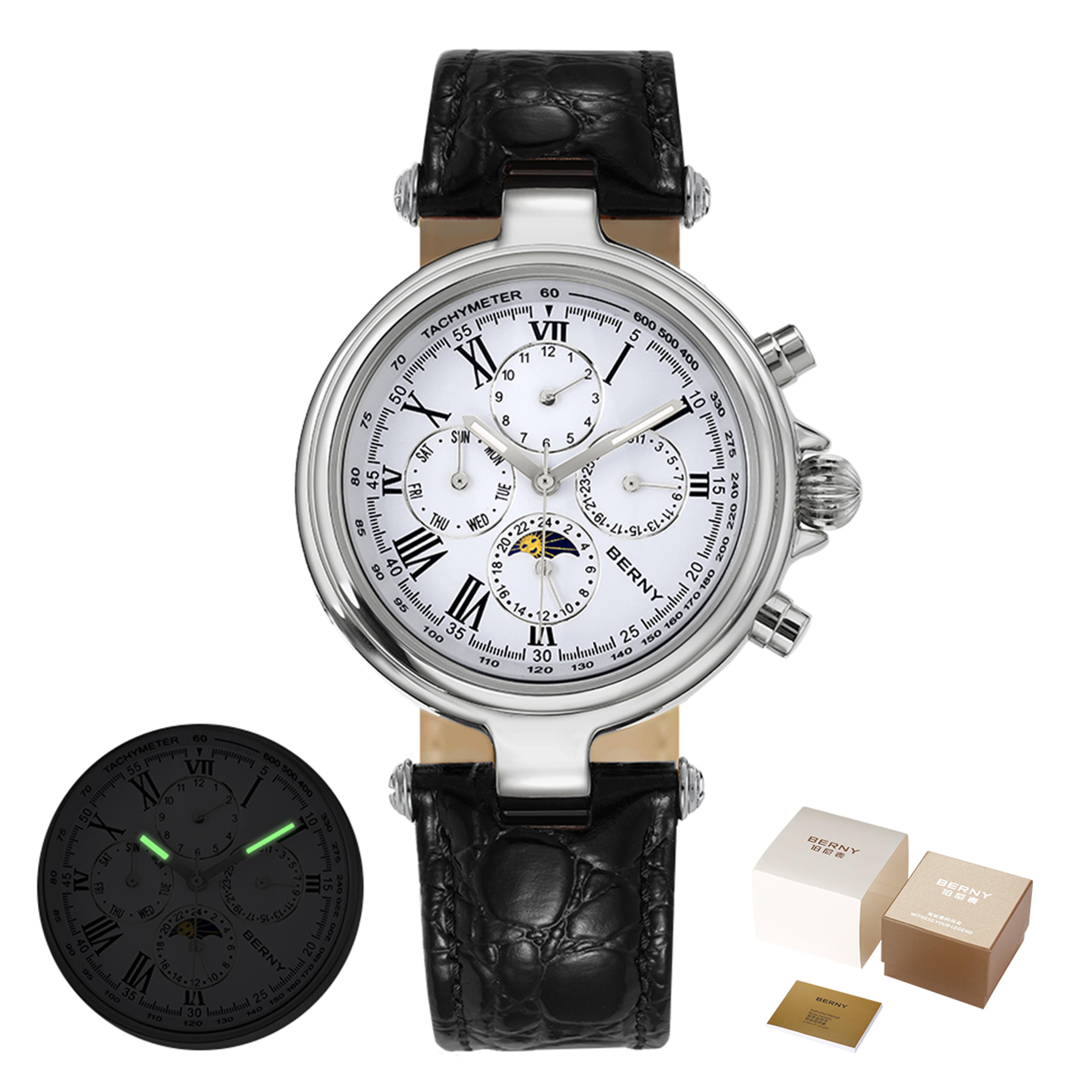 Classic Automatic Mechanical Dress Watch For Men With Stainless Steel Case And Leather Strap 5