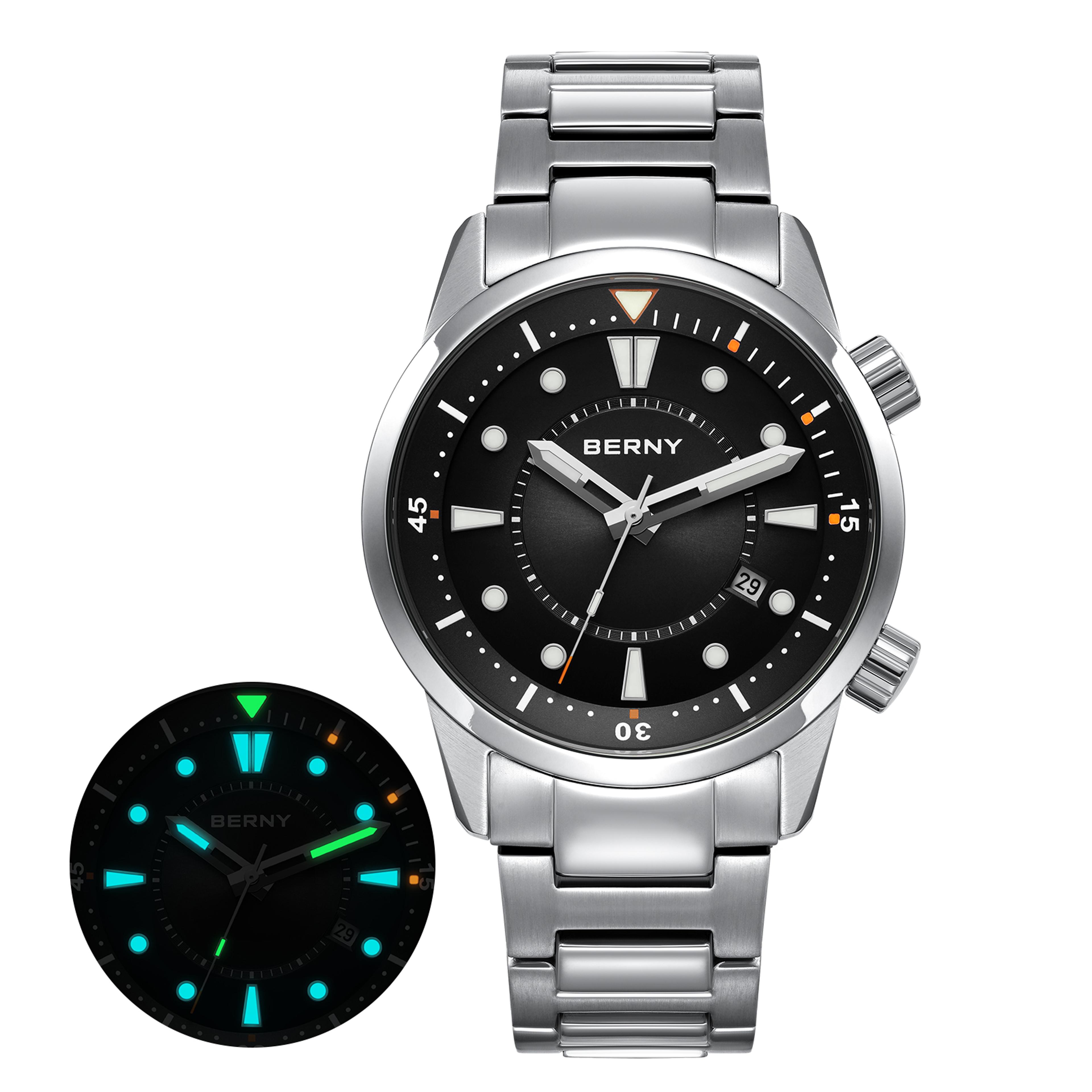 Automatic Dive Watch For Men Water Resistant Sapphire Crystal Stainless Steel Watch 5