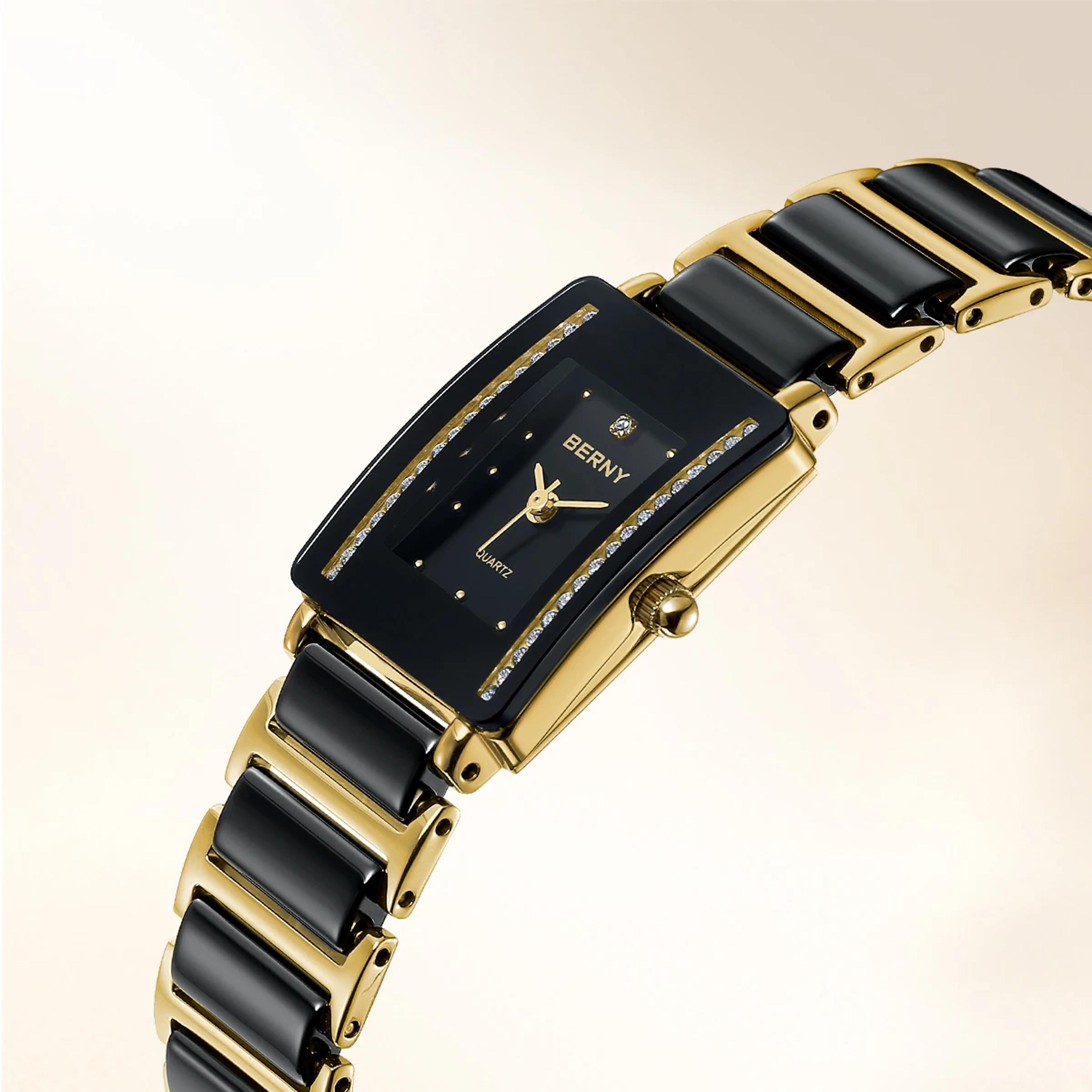 Rectangle Ceramic Quartz Watch Gold Couple Bracelet Watch 0