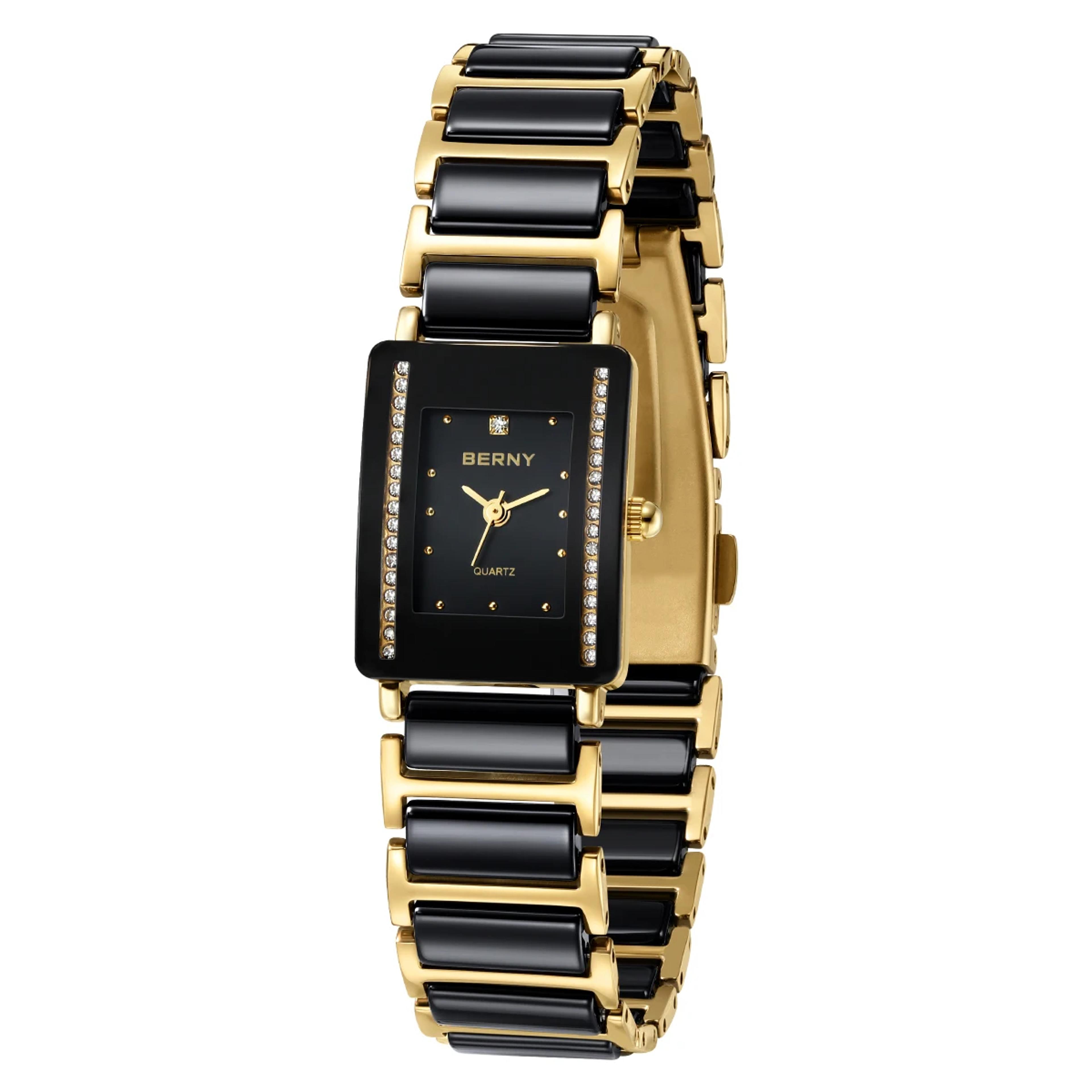 Rectangle Ceramic Quartz Watch Gold Couple Bracelet Watch 6