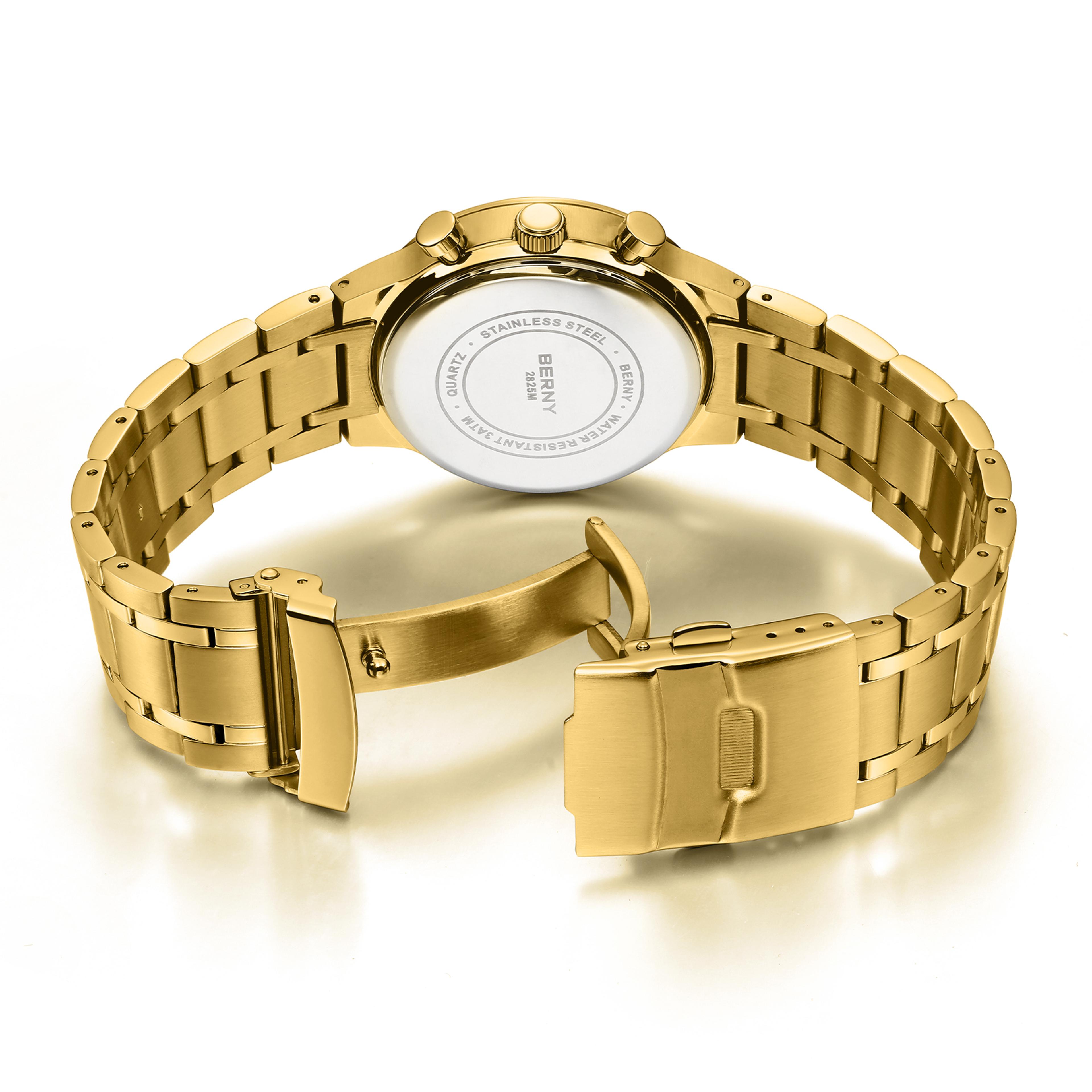 Gold Panda Dial Chronograph Watch For Men Sapphire Stainless Steel Quartz Sports Watch 4