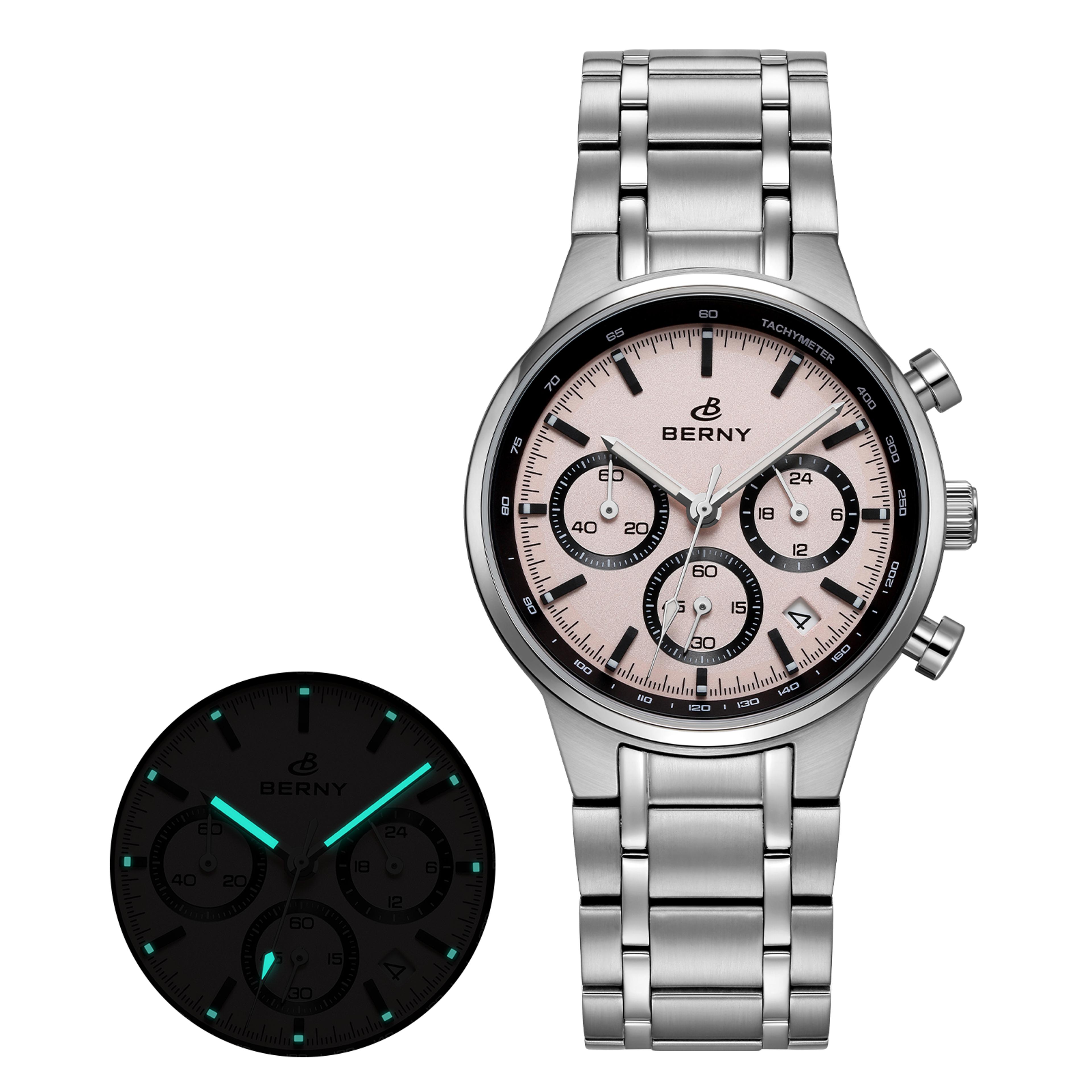 Gold Panda Dial Chronograph Watch For Men Sapphire Stainless Steel Quartz Sports Watch 6