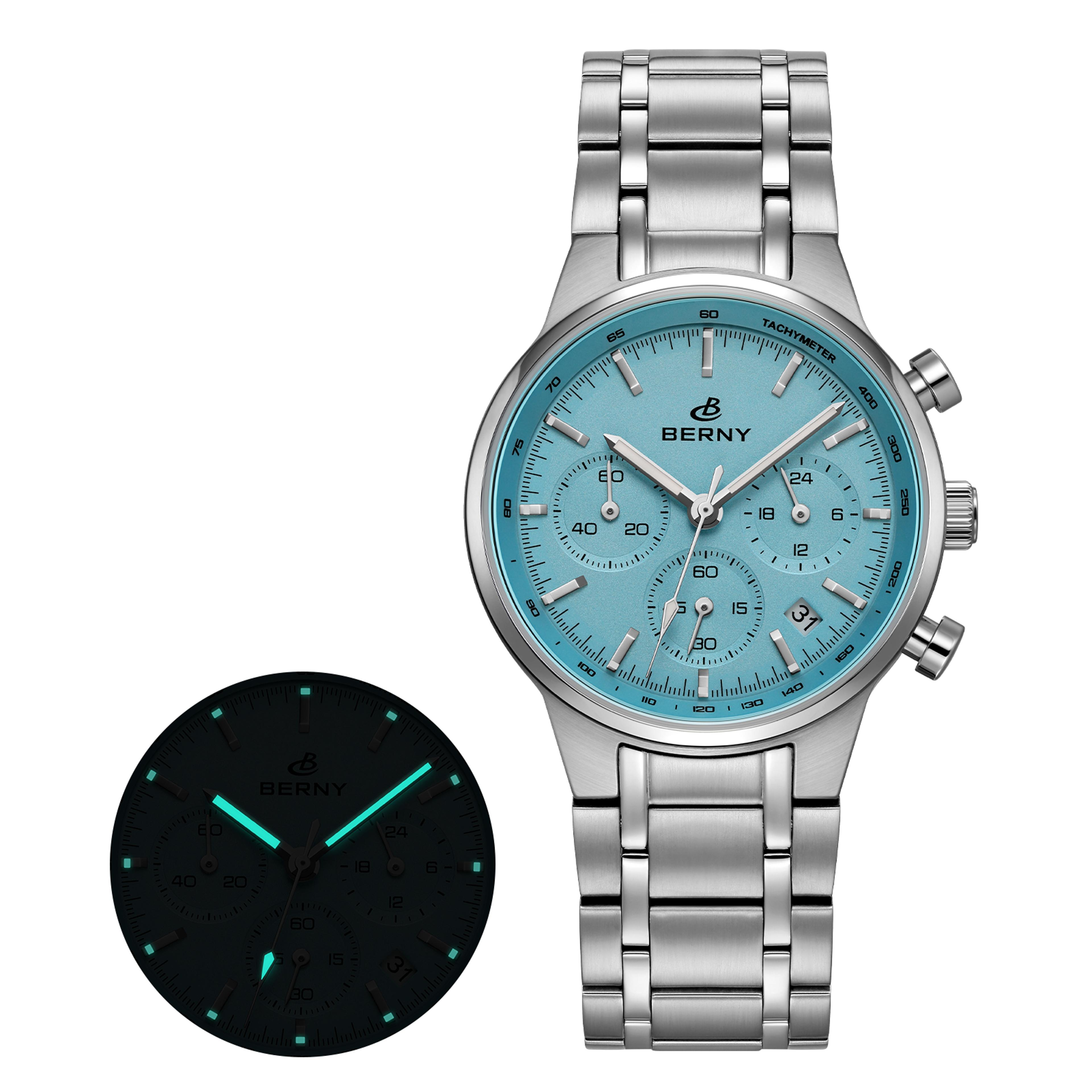 Gold Panda Dial Chronograph Watch For Men Sapphire Stainless Steel Quartz Sports Watch 10