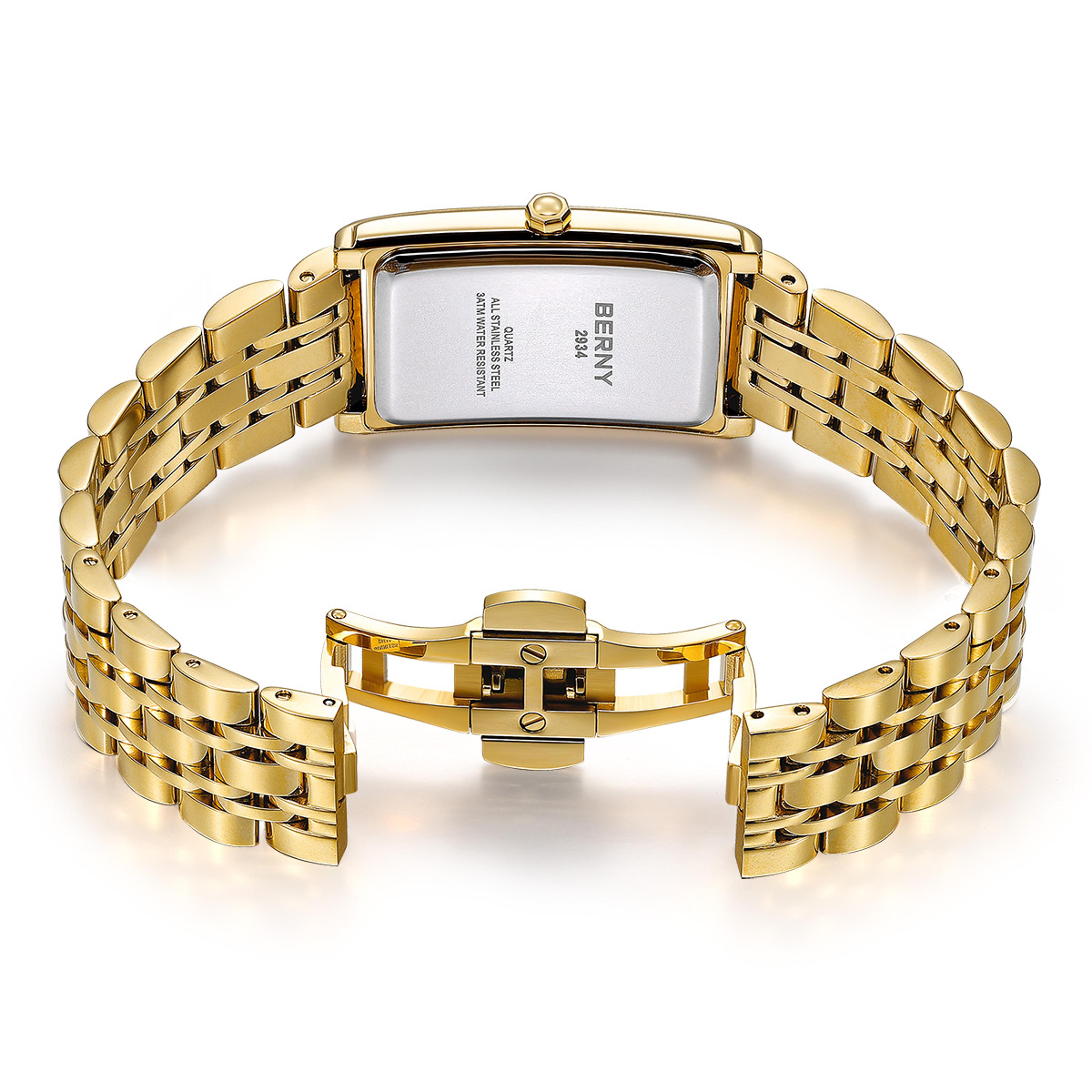 Gold Rectangular Watch For Men Stainless Steel Luminous Luxury Wristwatch 4