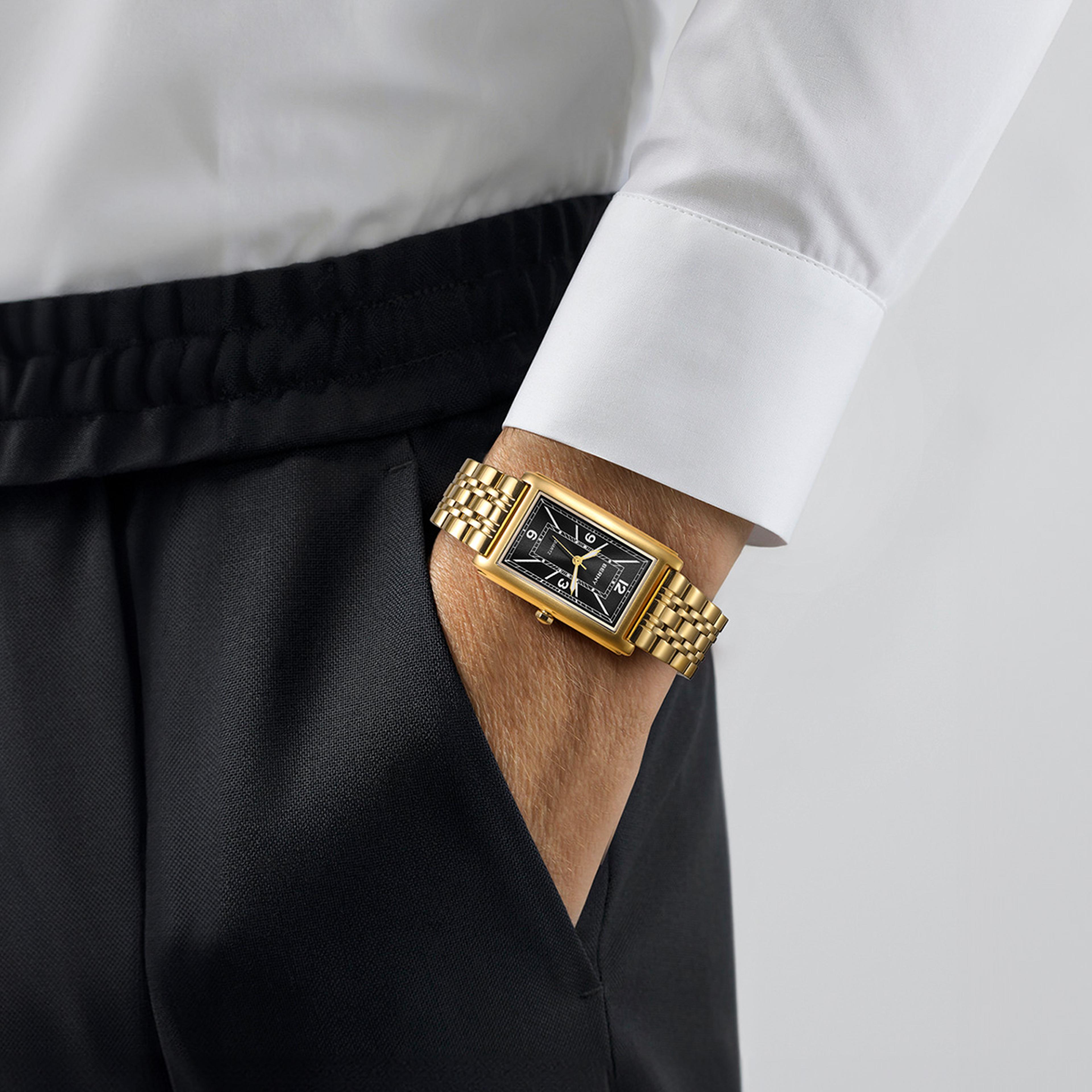 Gold Rectangular Watch For Men Stainless Steel Luminous Luxury Wristwatch 0