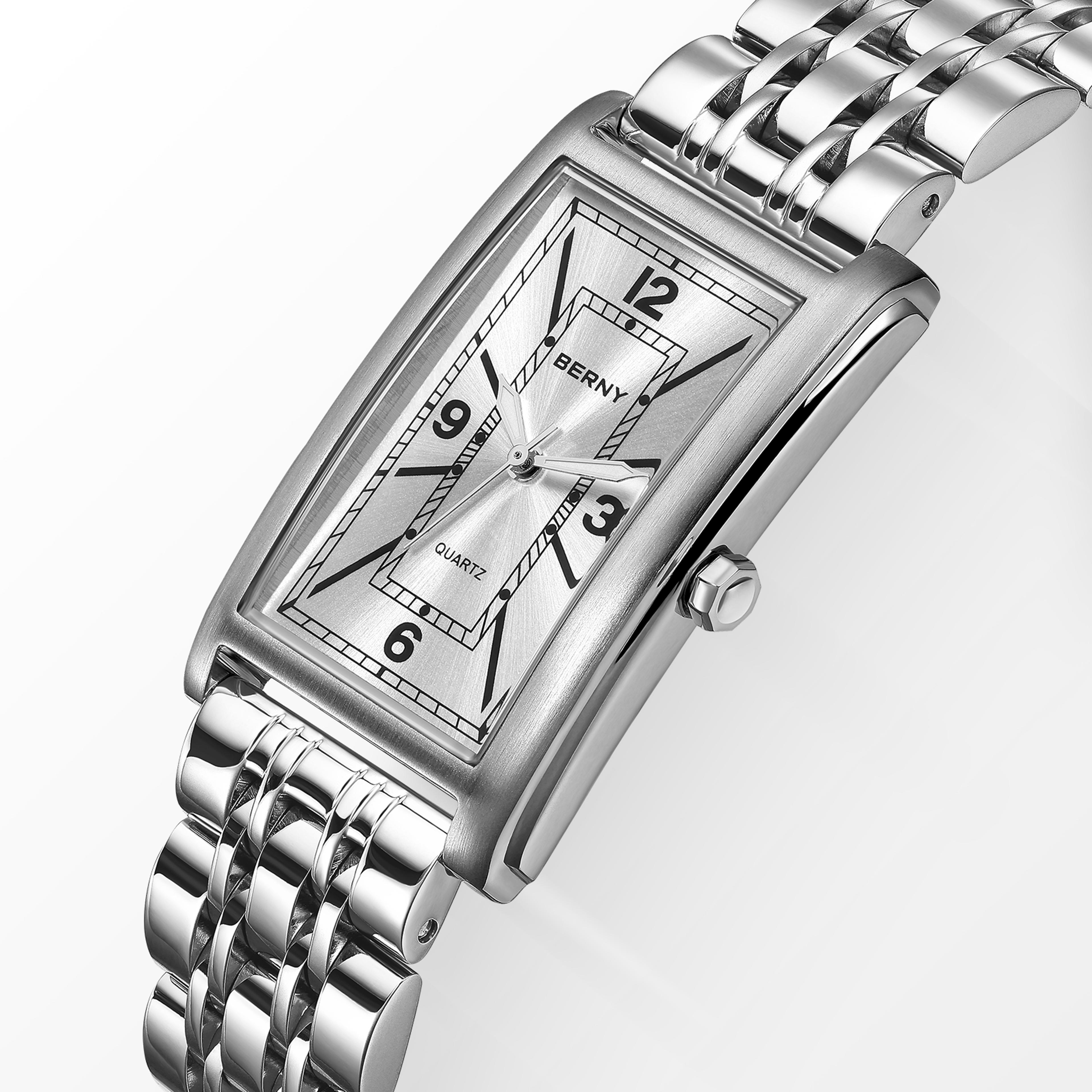 Luxury Square Mens Quartz Watch Stainless Steel Luminous Rectangular Wristwatch 1
