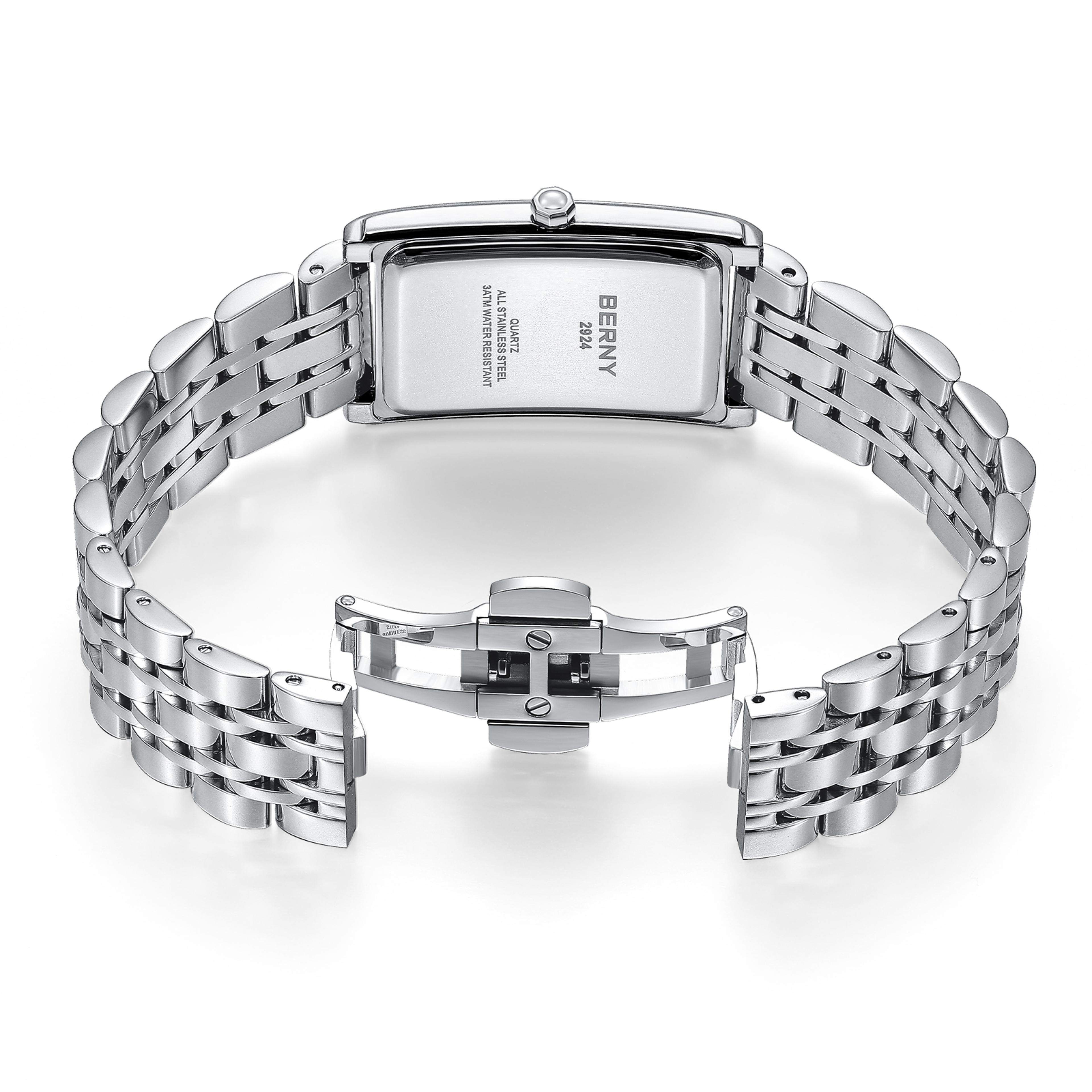 Luxury Square Mens Quartz Watch Stainless Steel Luminous Rectangular Wristwatch 4