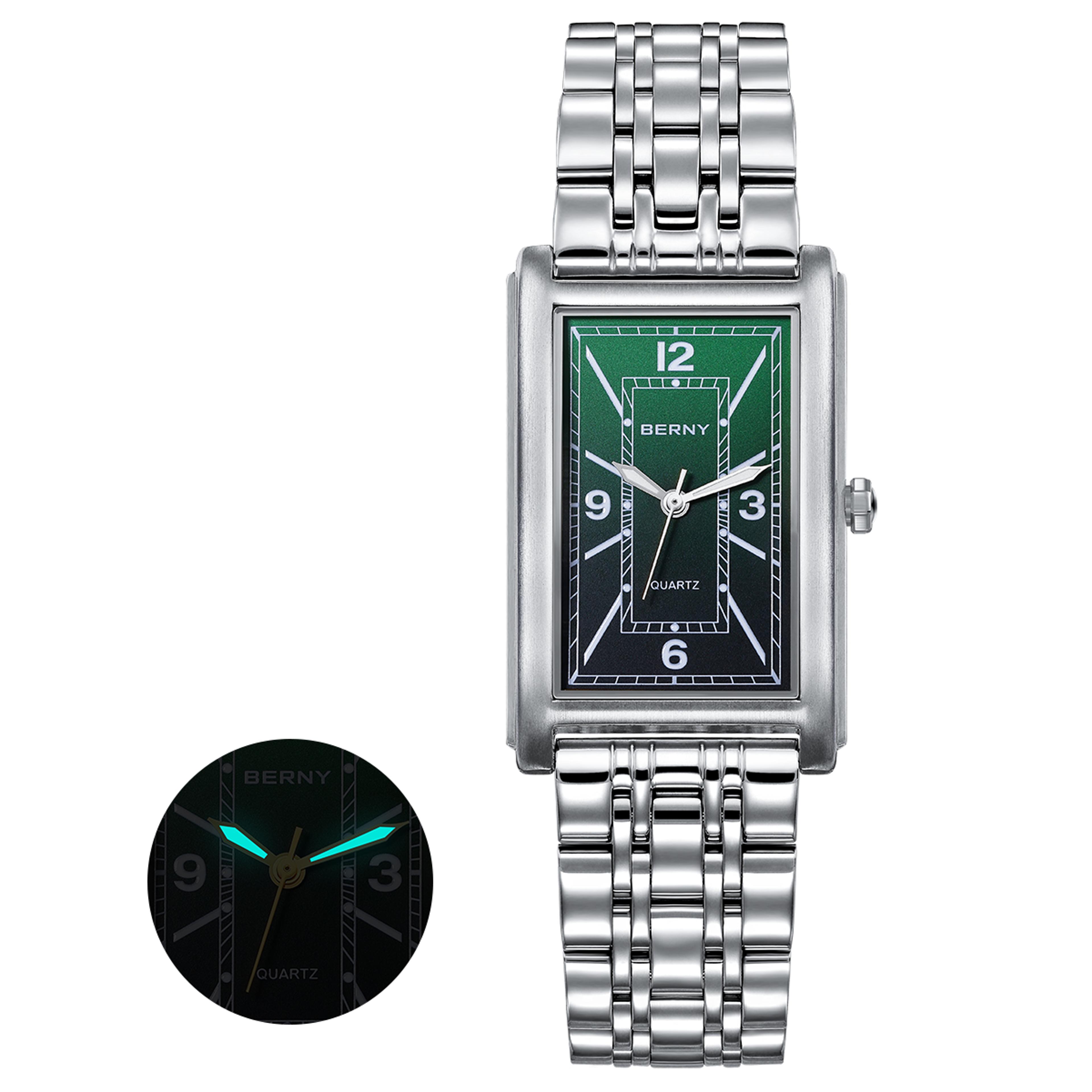 Luxury Square Mens Quartz Watch Stainless Steel Luminous Rectangular Wristwatch 8