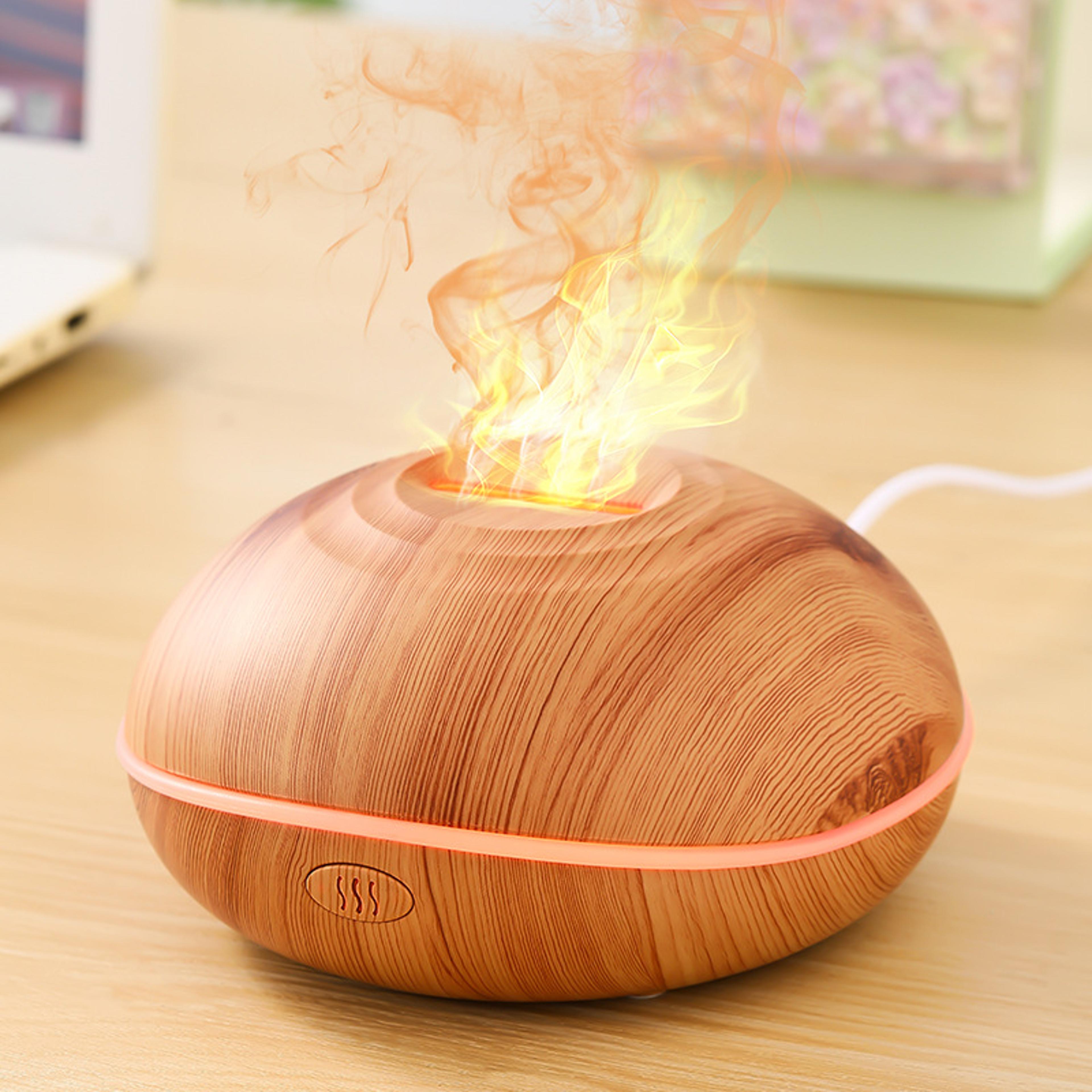 Wood Grain Flame Aroma Diffuser Essential Oil Humidifier With Color Night Light 0